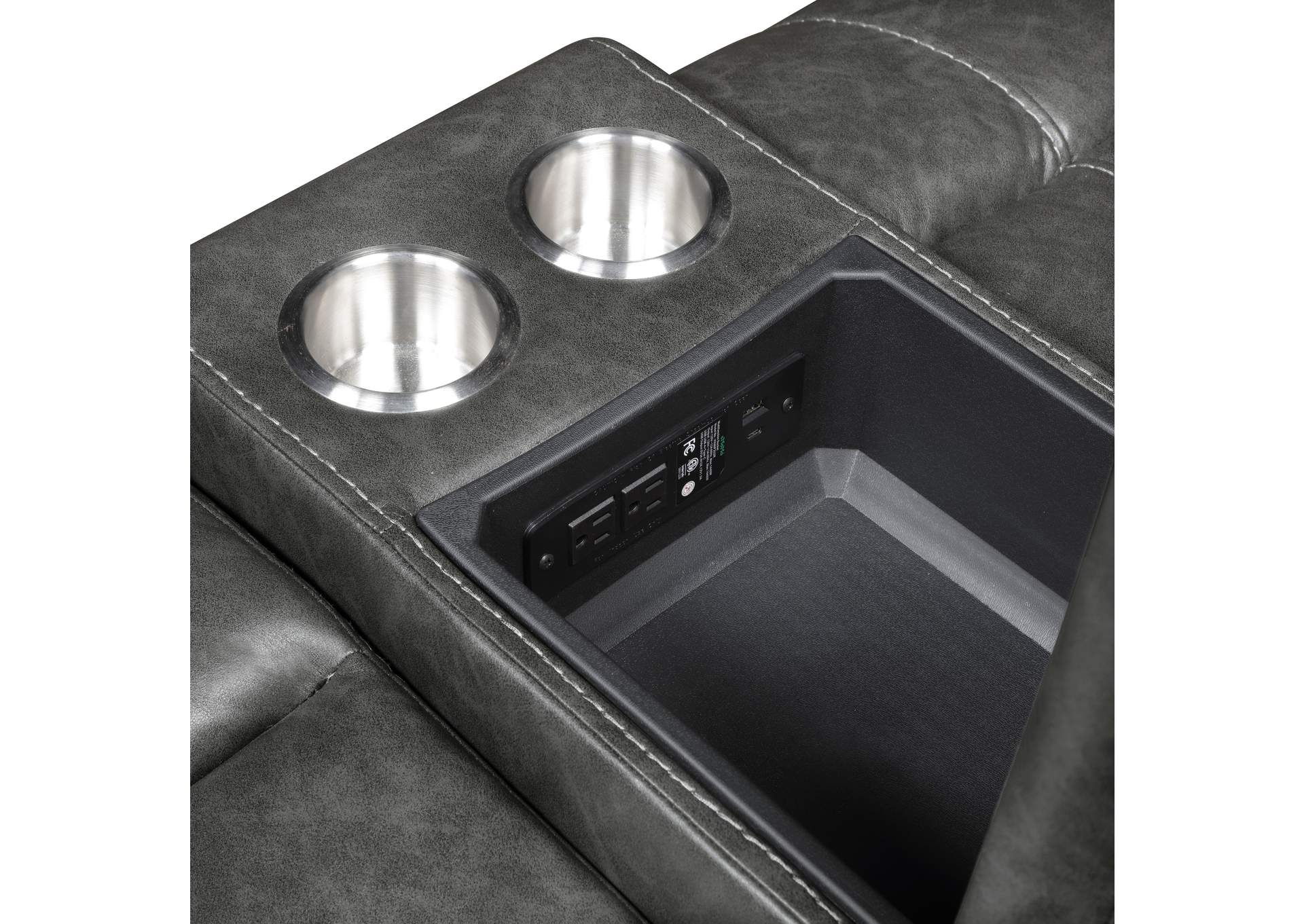 Newnan Double Glider Reclining Love Seat with Center Console, Receptacles and USB Ports image 1