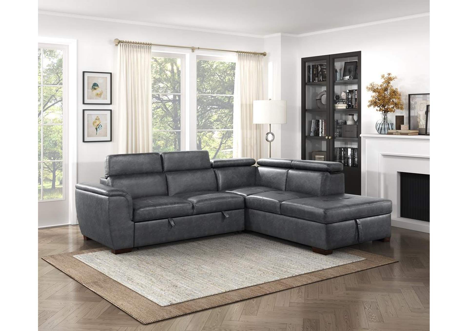 Barre 2-Piece Sectional with Pull-out Bed and Right Chaise with Hidden Storage, Adjustable Headrests image 6