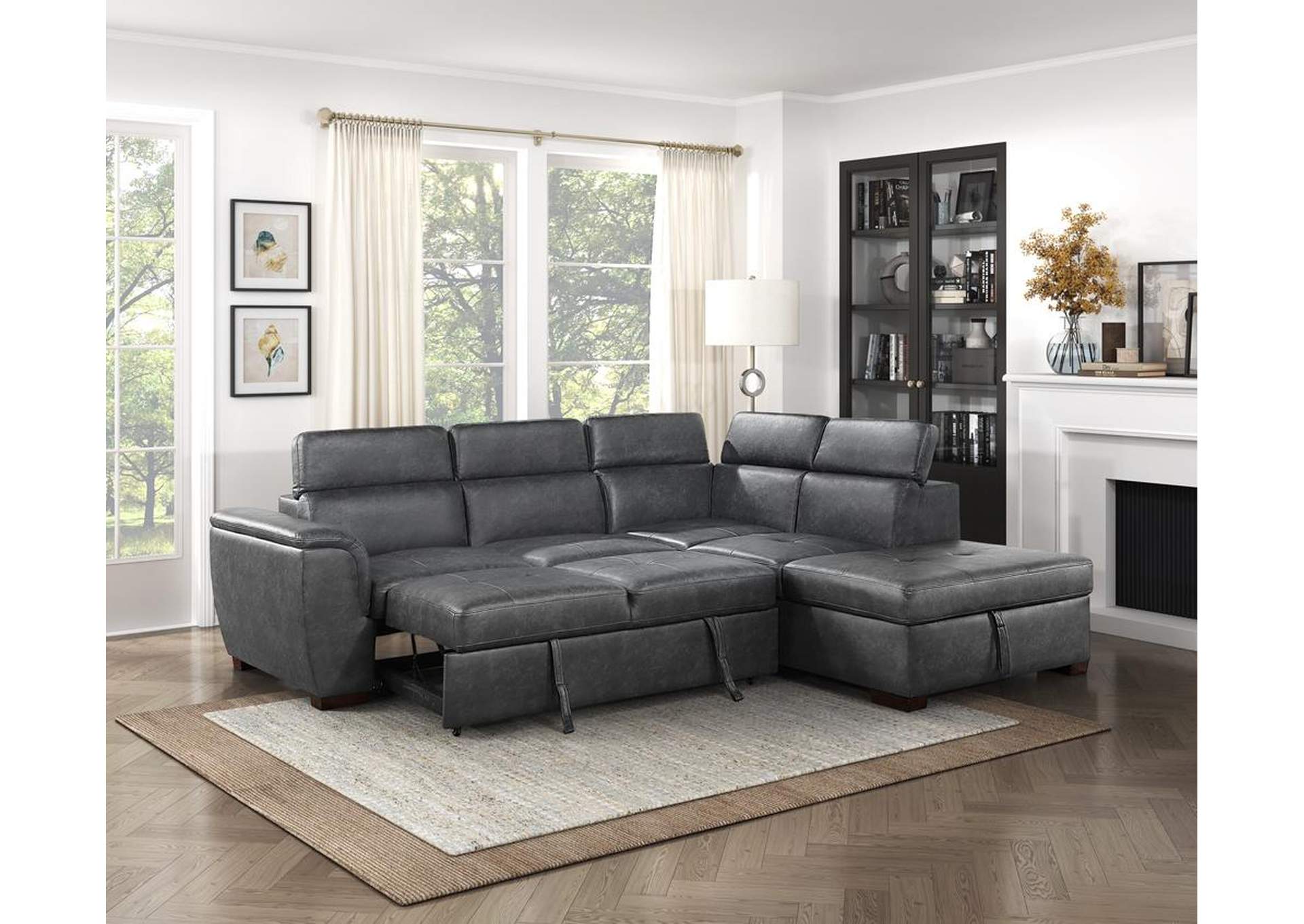Barre 2-Piece Sectional with Pull-out Bed and Right Chaise with Hidden Storage, Adjustable Headrests image 8