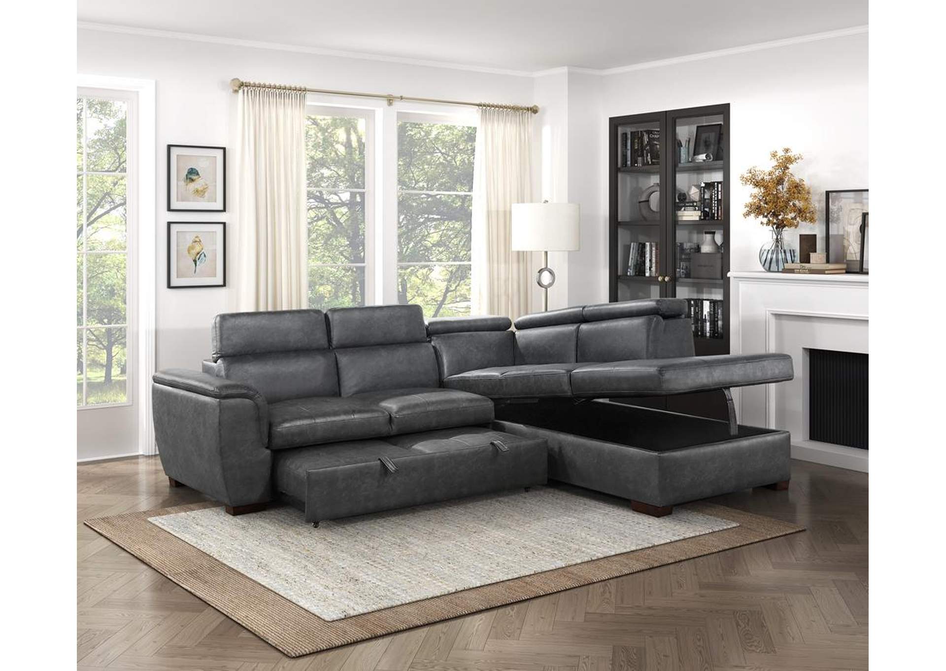 Barre 2-Piece Sectional with Pull-out Bed and Right Chaise with Hidden Storage, Adjustable Headrests image 7