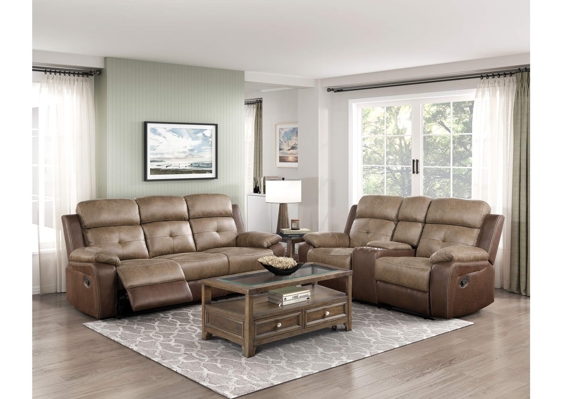 Glendale Double Glider Reclining Love Seat with Center Console