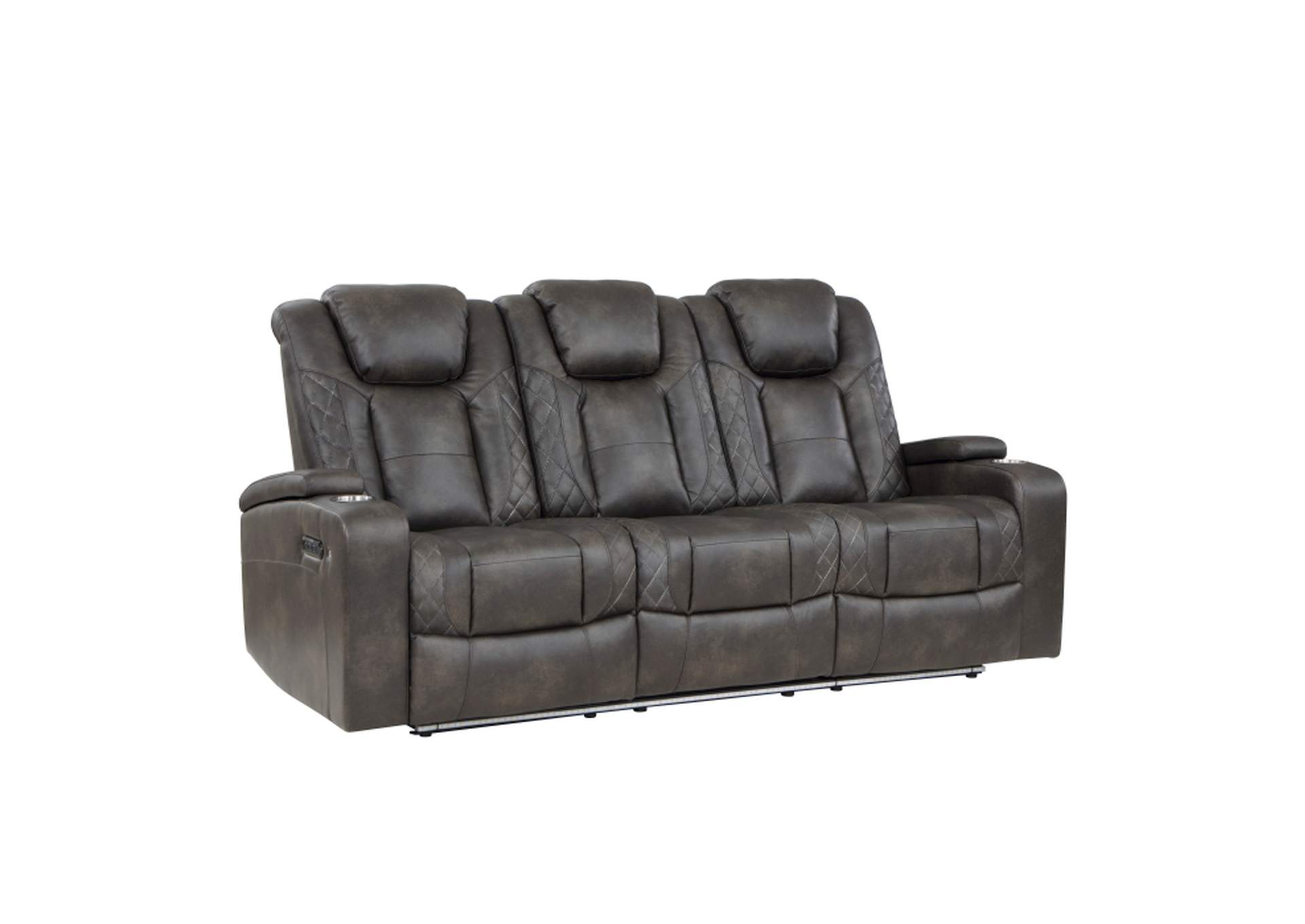 Tabor Power Double Reclining Sofa with Center Drop-Down Cup Holders, Power Headrests, Storage Arms and Cup holders image 1