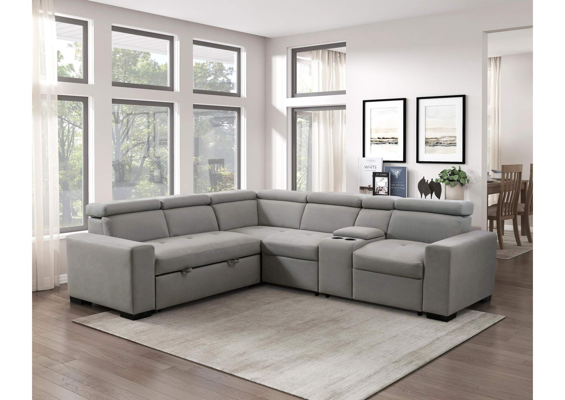 Farrah 3-Piece Sectional with Adjustable Headrests, Pull-out Bed and Console image 9
