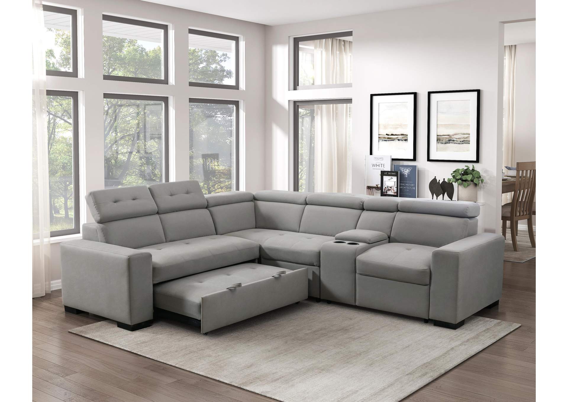 Farrah 3-Piece Sectional with Adjustable Headrests, Pull-out Bed and Console image 10