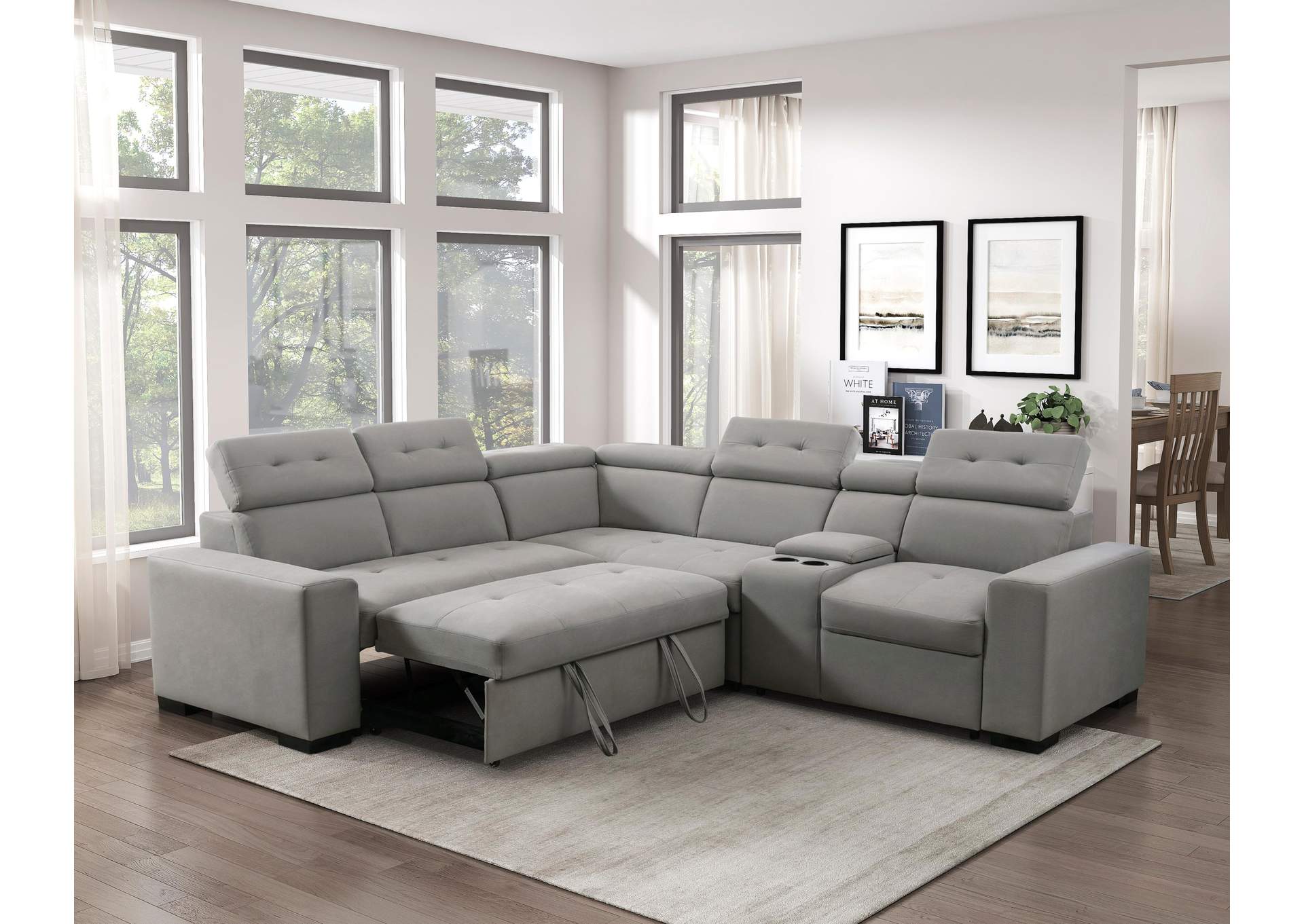 Farrah 3-Piece Sectional with Adjustable Headrests, Pull-out Bed and Console image 11