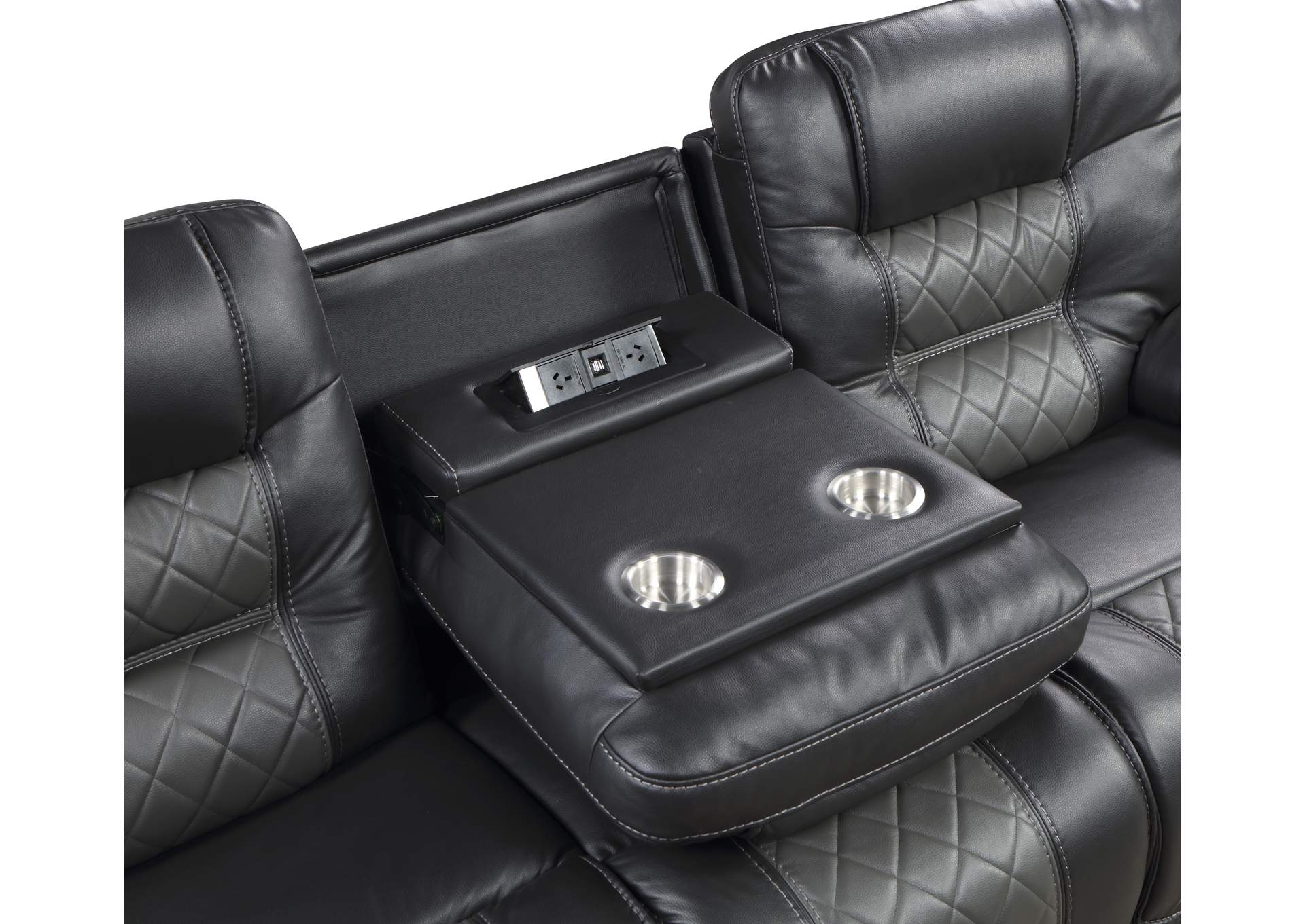 Fabian Double Reclining Sofa with Center Drop-Down Cup Holders, Receptacles and USB Ports image 1