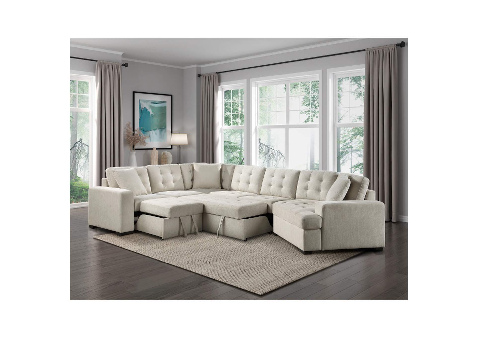 Logansport 4-Piece Sectional with Pull-out Bed and Pull-out Ottoman image 1