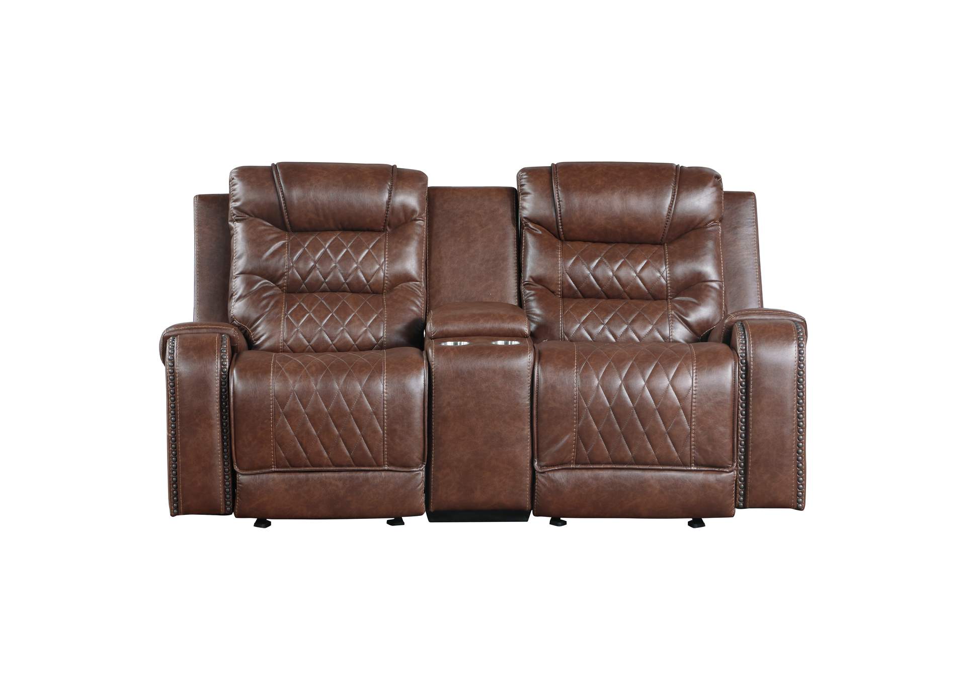 Putnam Double Glider Reclining Love Seat with Center Console, Receptacles and USB Port image 3