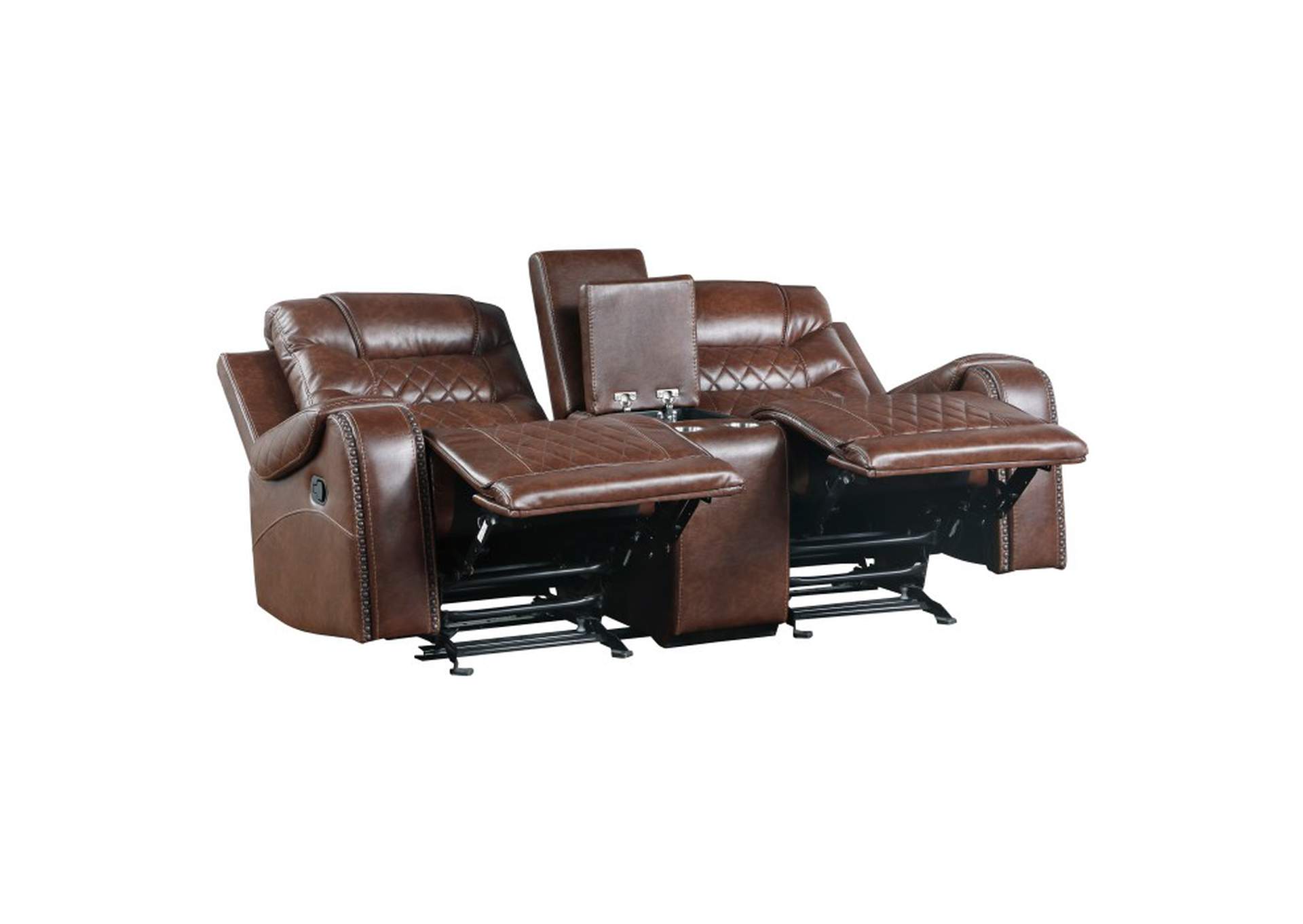 Putnam Double Glider Reclining Love Seat with Center Console, Receptacles and USB Port