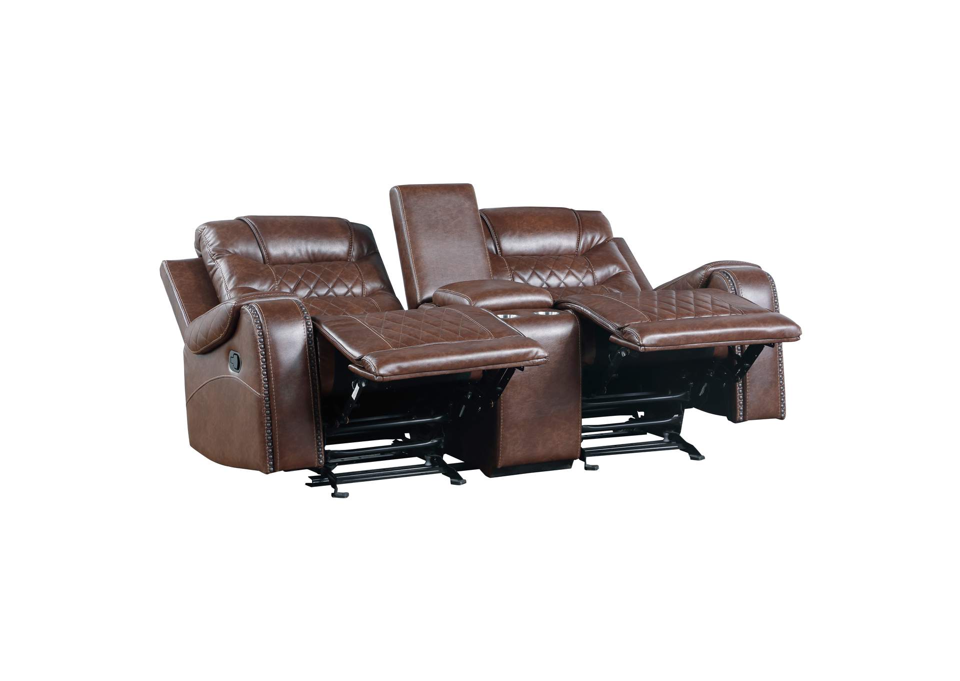 Putnam Double Glider Reclining Love Seat with Center Console, Receptacles and USB Port