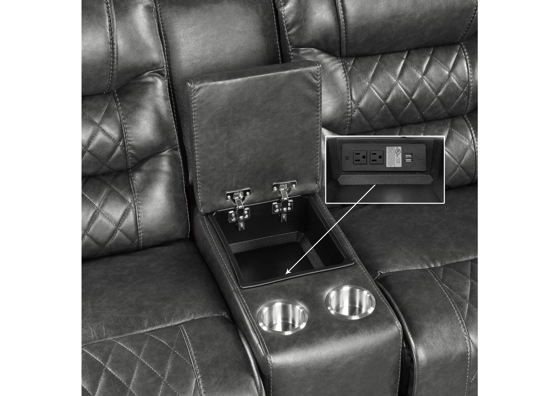 Putnam Power Double Reclining Love Seat with Center Console, Receptacles and USB Ports image 3