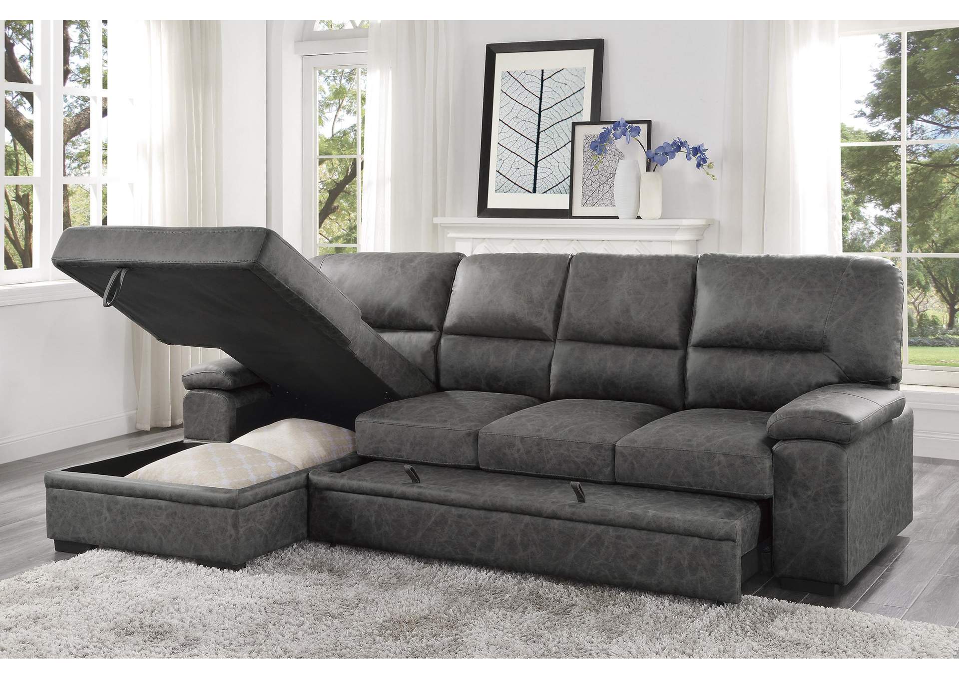 Michigan 2-Piece Sectional with Pull-out Bed and Left Chaise with Hidden Storage image 13