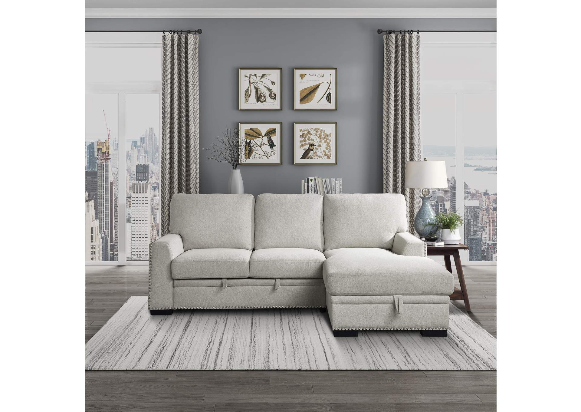 Morelia 2-Piece Sectional with Pull-out Bed and Right Chaise with Hidden Storage image 8
