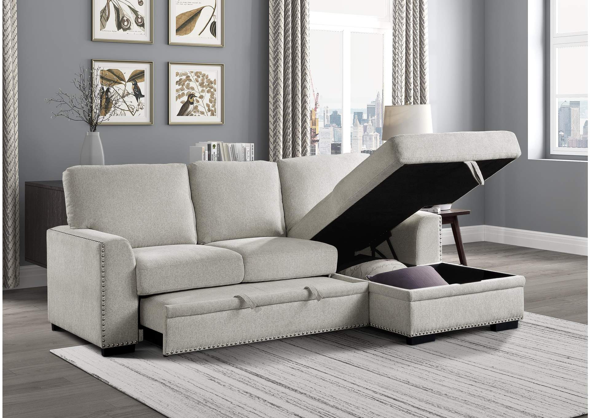 Morelia 2-Piece Sectional with Pull-out Bed and Right Chaise with Hidden Storage image 10