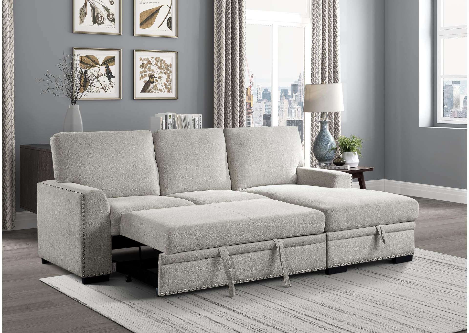 Morelia 2-Piece Sectional with Pull-out Bed and Right Chaise with Hidden Storage image 9