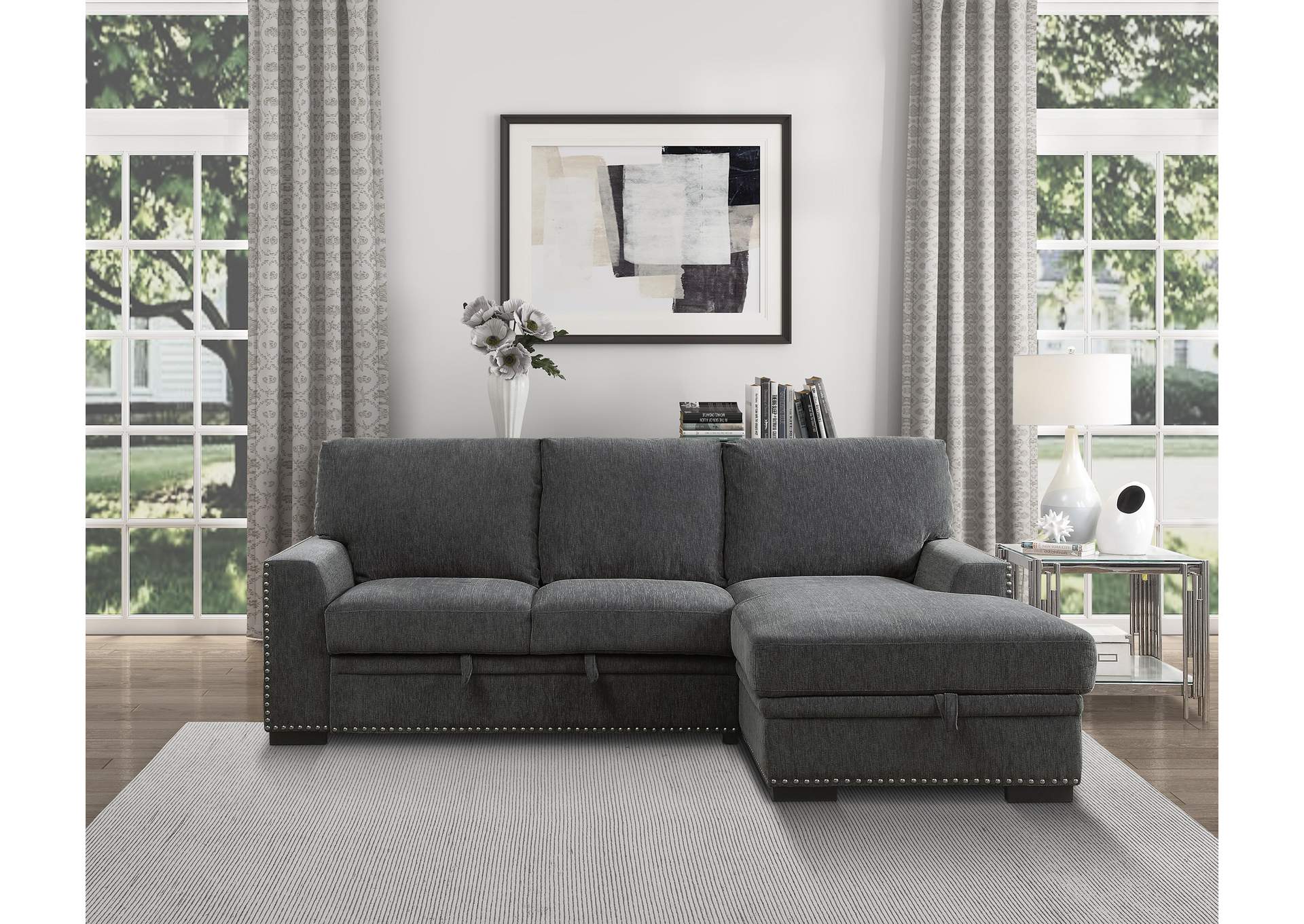Morelia 2-Piece Sectional with Pull-out Bed and Right Chaise with Hidden Storage image 8