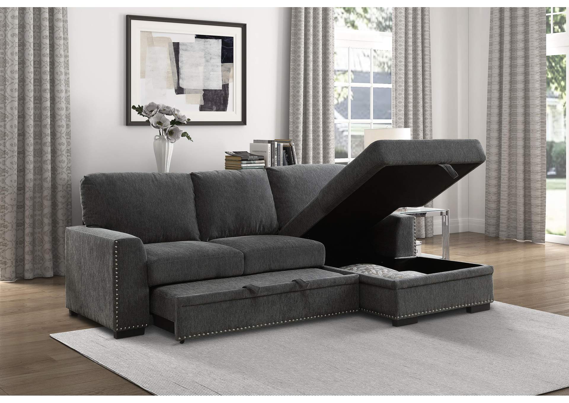 Morelia 2-Piece Sectional with Pull-out Bed and Right Chaise with Hidden Storage image 10