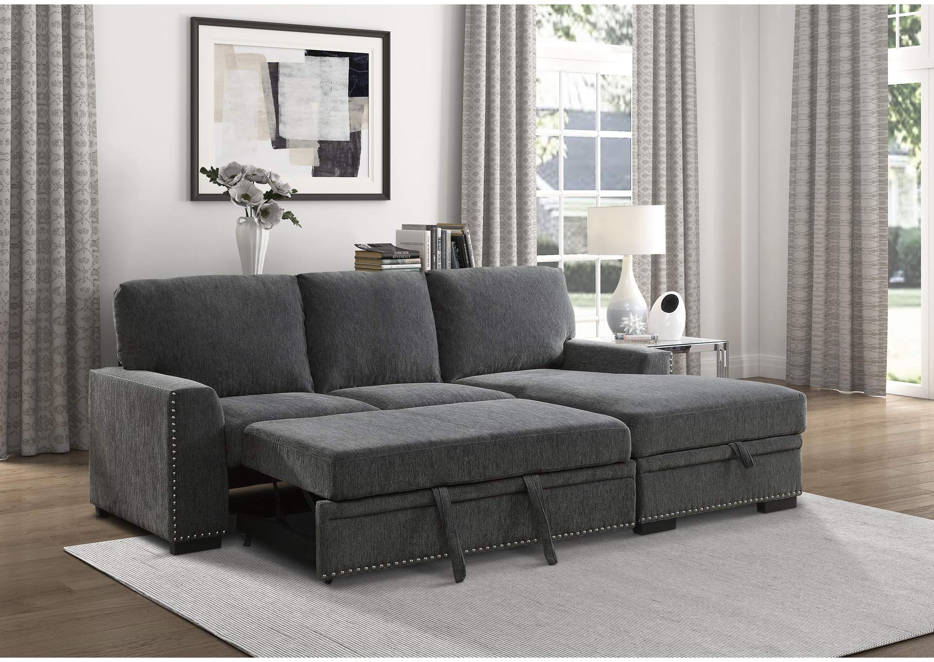 Morelia 2-Piece Sectional with Pull-out Bed and Right Chaise with Hidden Storage image 9