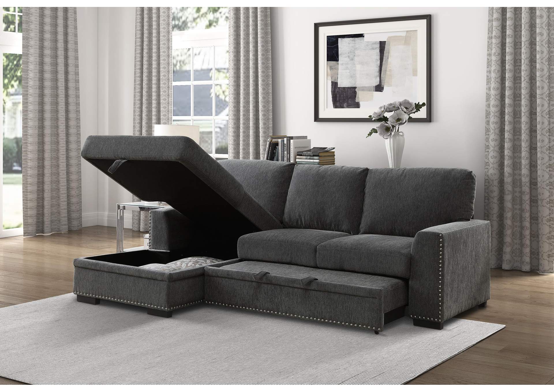 Morelia 2-Piece Sectional with Pull-out Bed and Left Chaise with Hidden Storage image 10