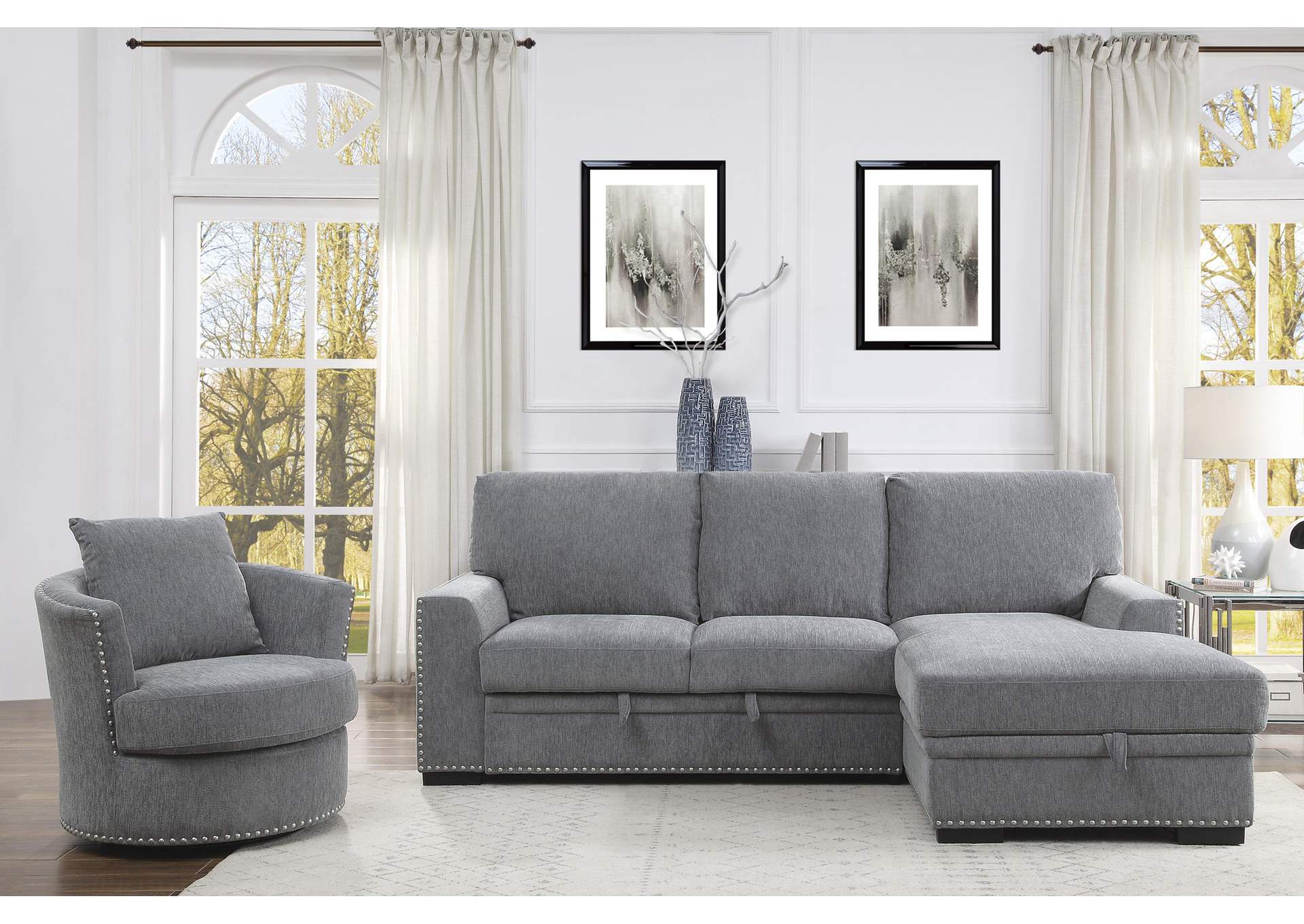 Morelia 2-Piece Sectional with Pull-out Bed and Right Chaise with Hidden Storage image 8