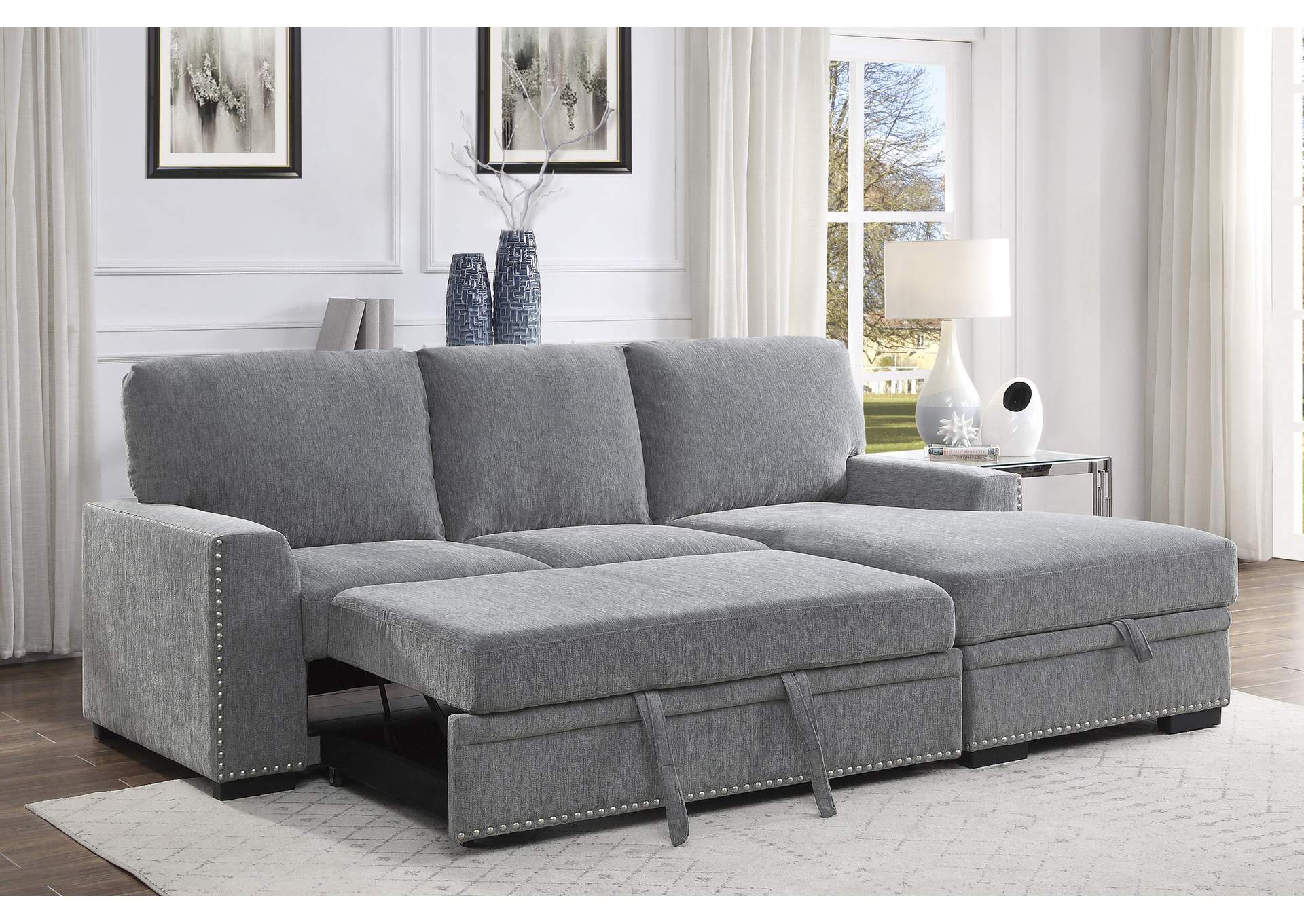 Morelia 2-Piece Sectional with Pull-out Bed and Right Chaise with Hidden Storage image 9