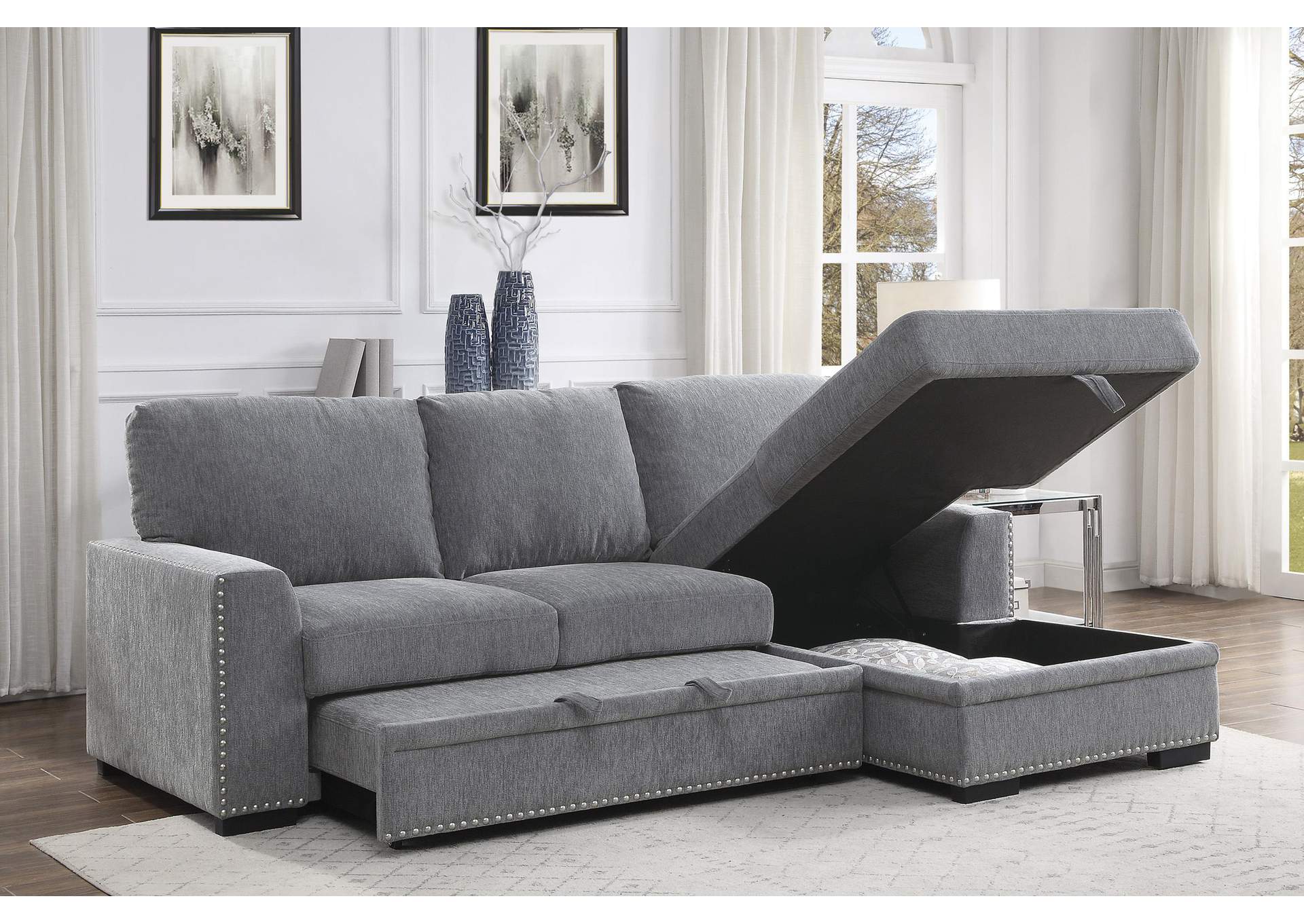 Morelia 2-Piece Sectional with Pull-out Bed and Right Chaise with Hidden Storage image 10