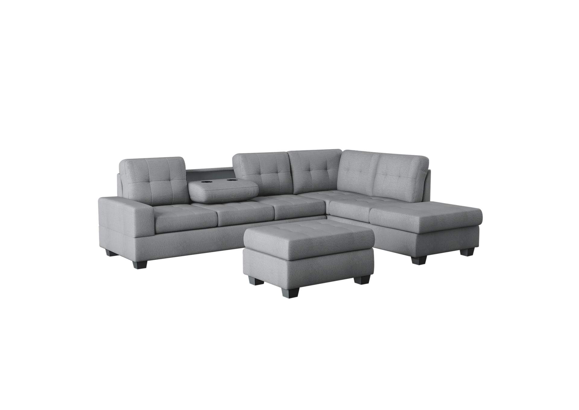 Maston 3-Piece Reversible Sectional with Drop-Down Cup Holders and Storage Ottoman image 1