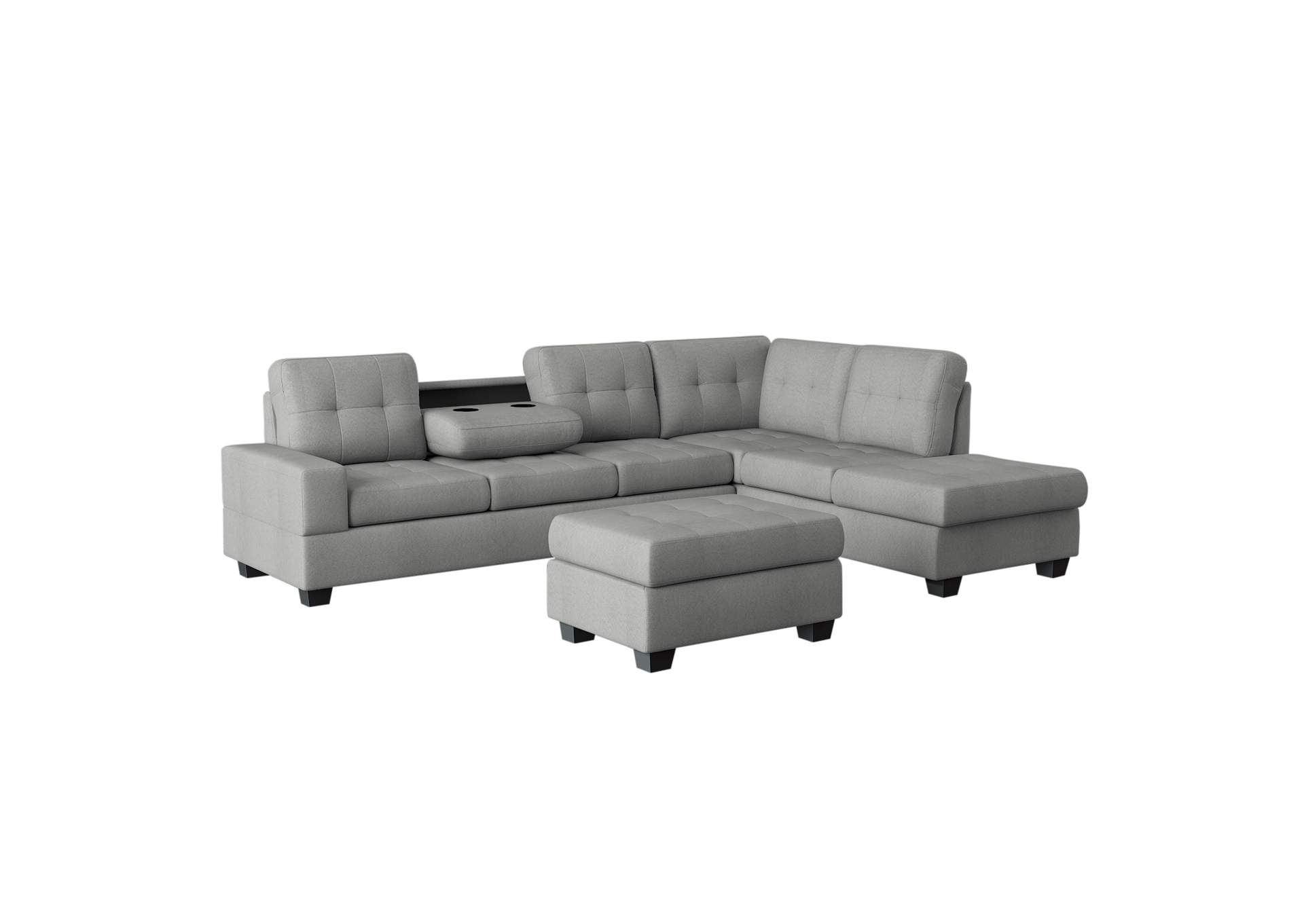 Maston 3-Piece Reversible Sectional with Drop-Down Cup Holders and Storage Ottoman image 1