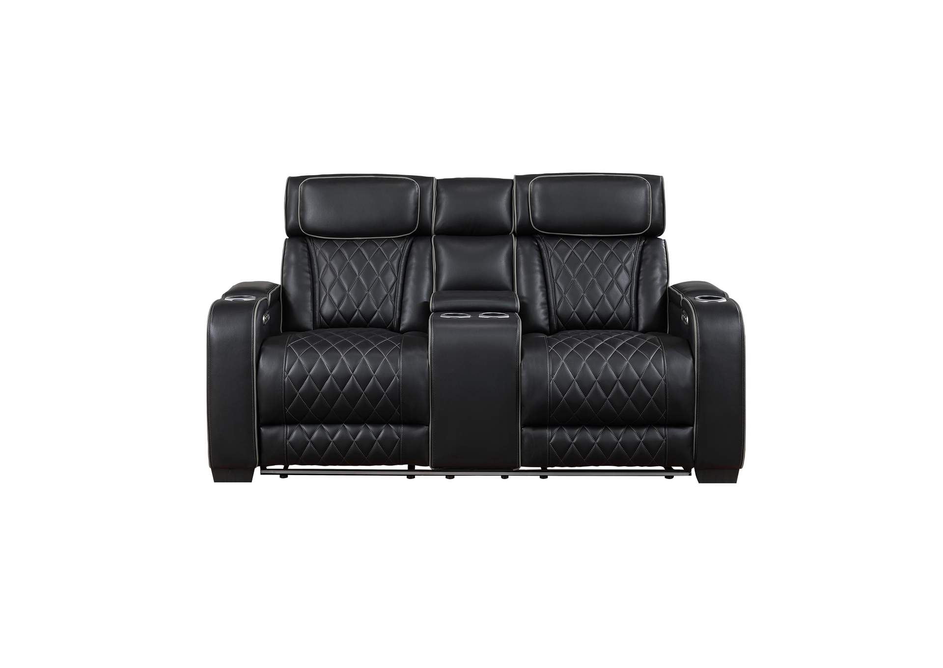 Fairway Power Double Reclining Love Seat with Center Console, Power Headrests, Storage Arms(Top and Side), Cup holders, Charging Ports and LED lighting image 1