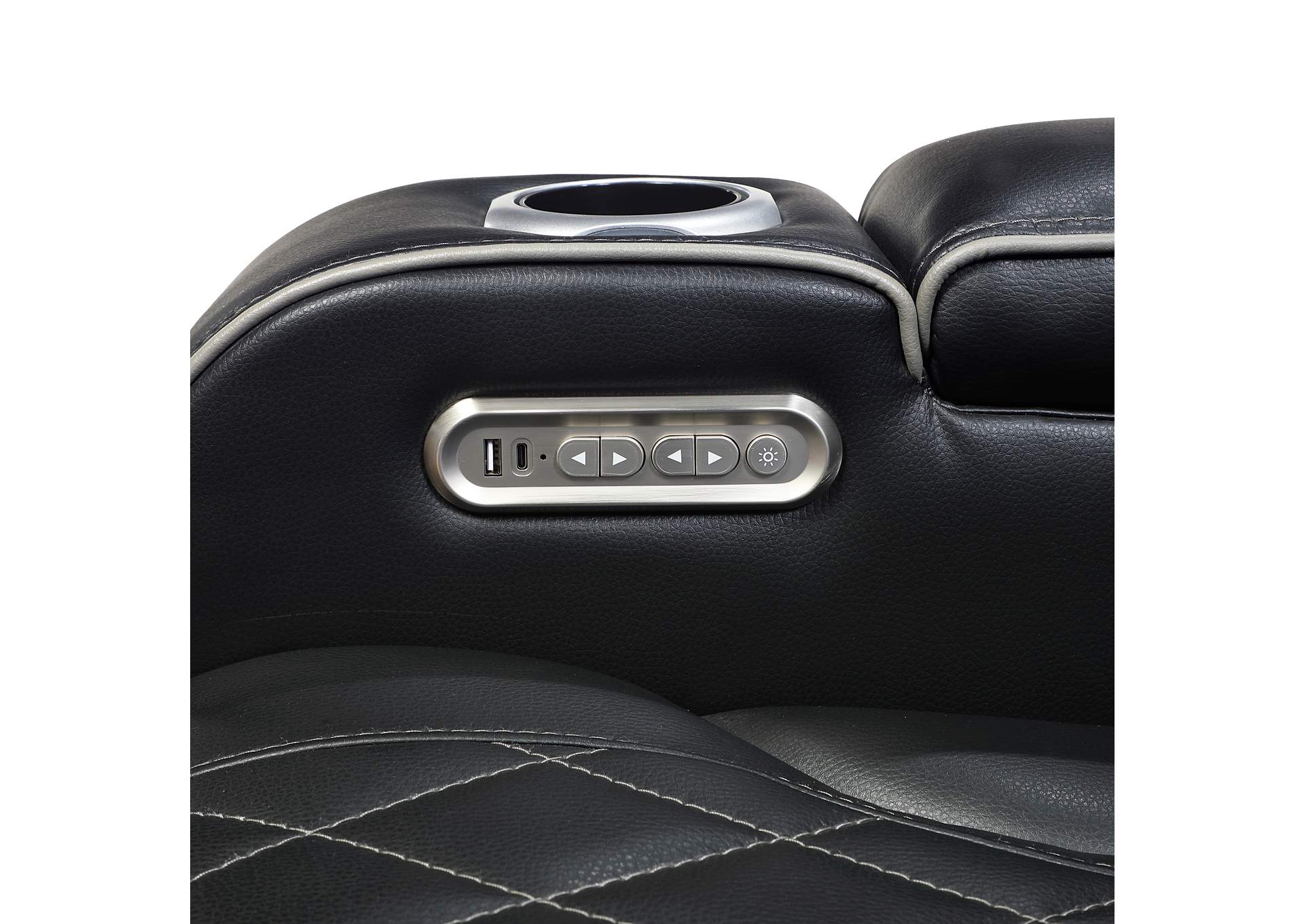 Power Double Reclining Love Seat with Center Console, Power Headrests, Storage Arms(Top and Side), Cup holders, Charging Ports and LED lighting image 1