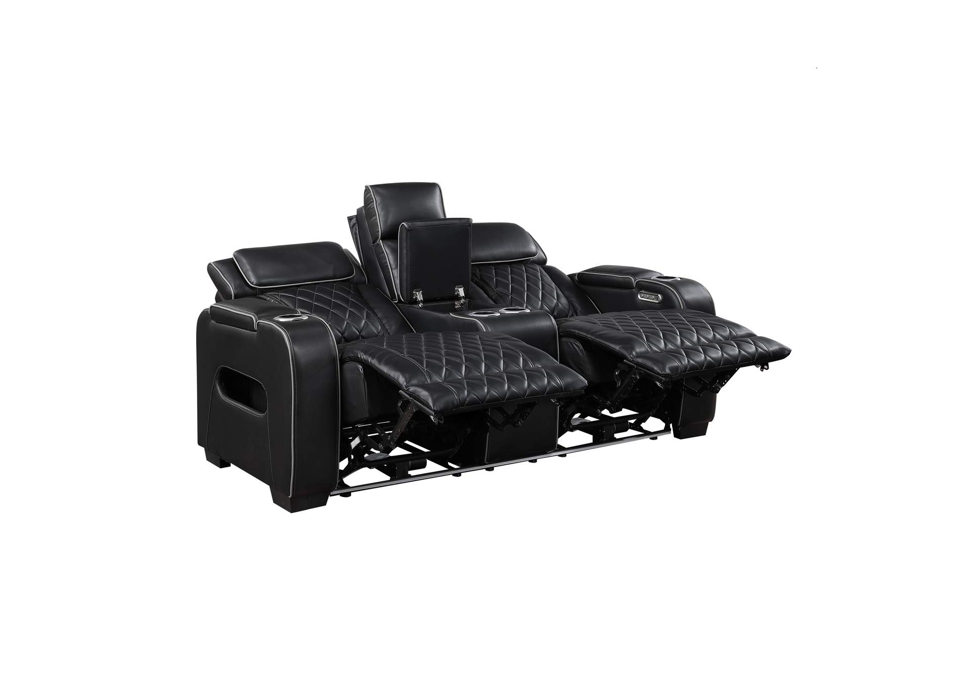 Fairway Power Double Reclining Love Seat with Center Console, Power Headrests, Storage Arms(Top and Side), Cup holders, Charging Ports and LED lighting image 13