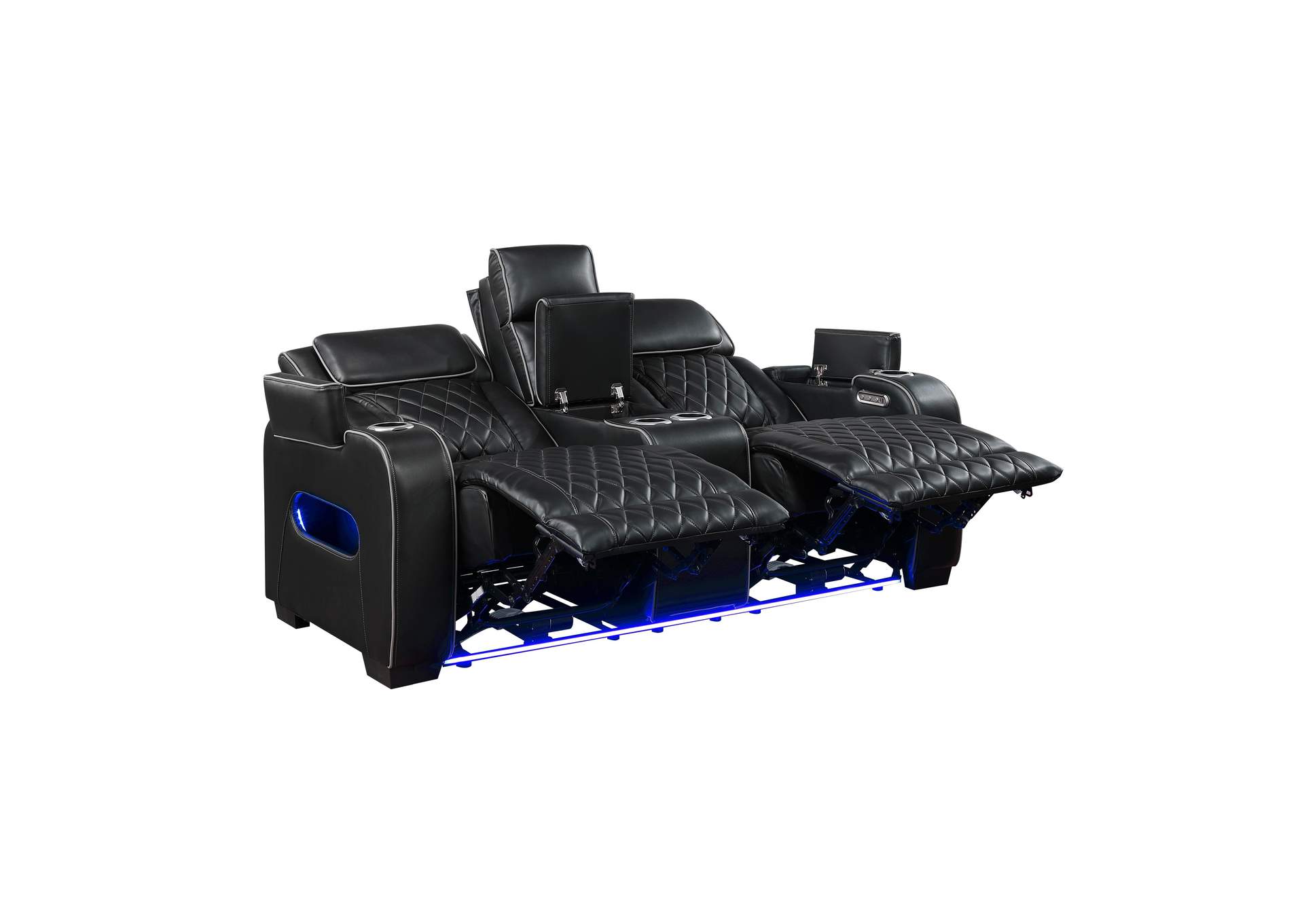 Fairway Power Double Reclining Love Seat with Center Console, Power Headrests, Storage Arms(Top and Side), Cup holders, Charging Ports and LED lighting image 12