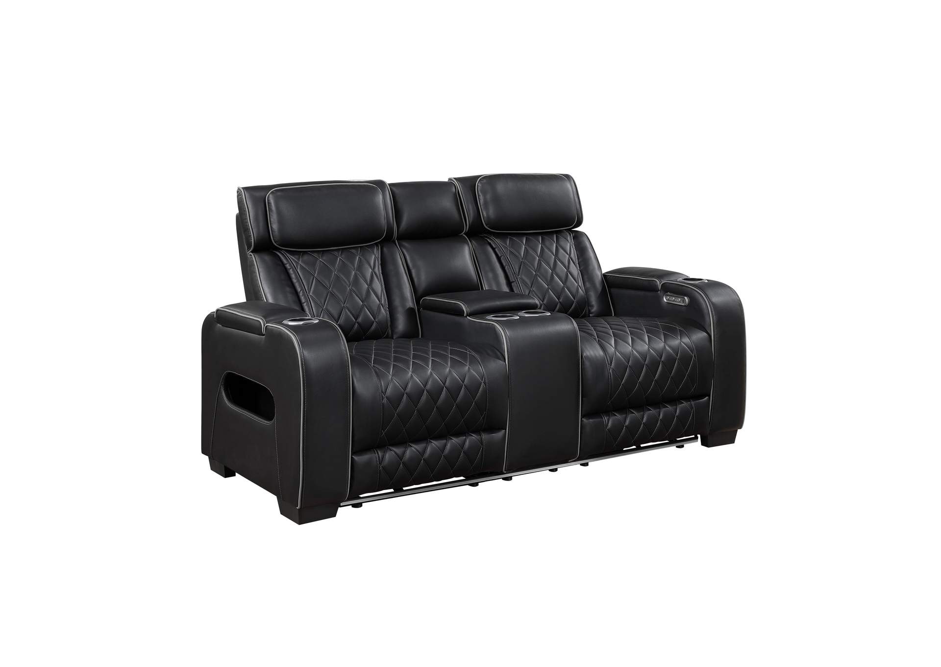 Fairway Power Double Reclining Love Seat with Center Console, Power Headrests, Storage Arms(Top and Side), Cup holders, Charging Ports and LED lighting image 14