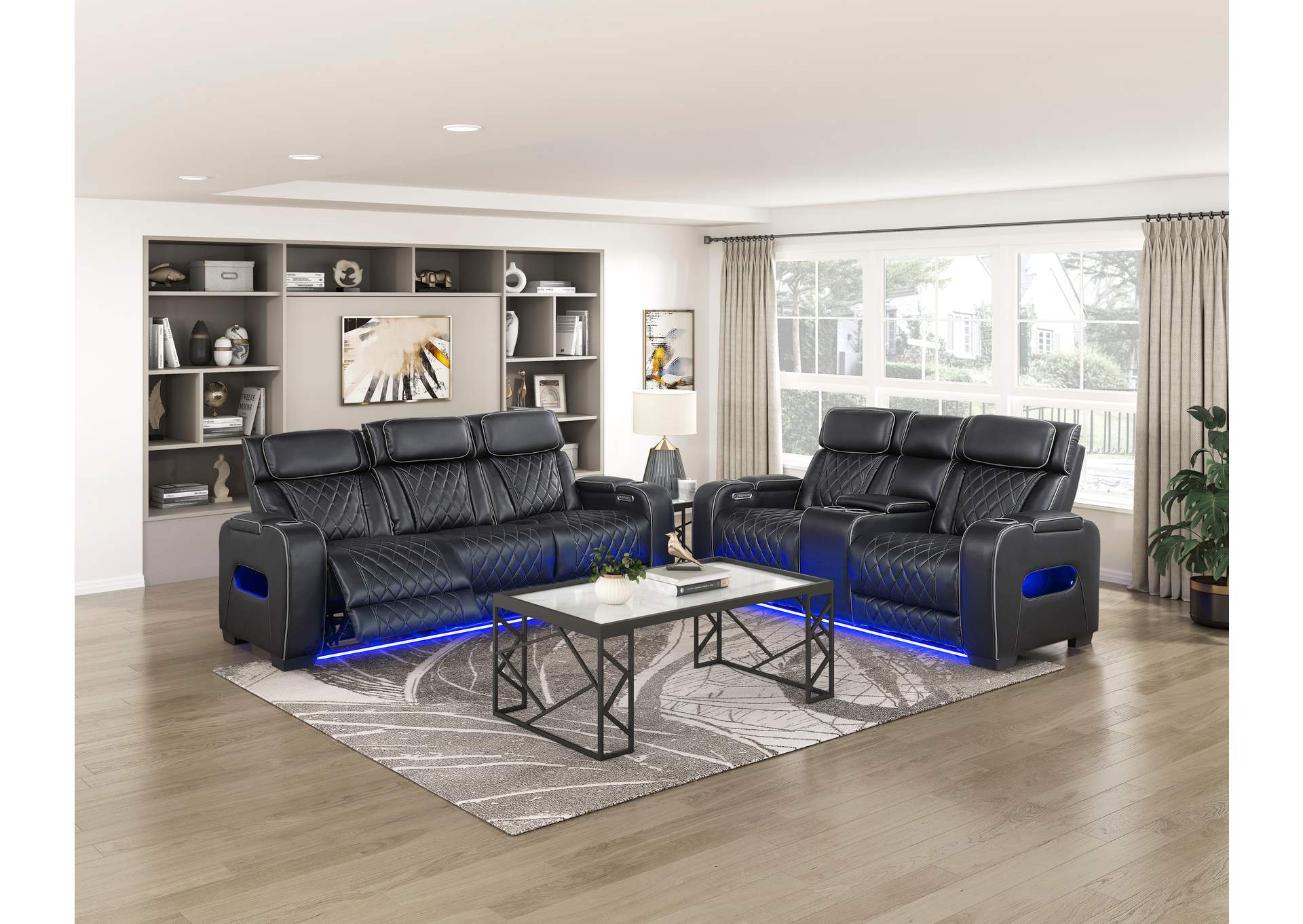 Power Double Reclining Love Seat with Center Console, Power Headrests, Storage Arms(Top and Side), Cup holders, Charging Ports and LED lighting image 6