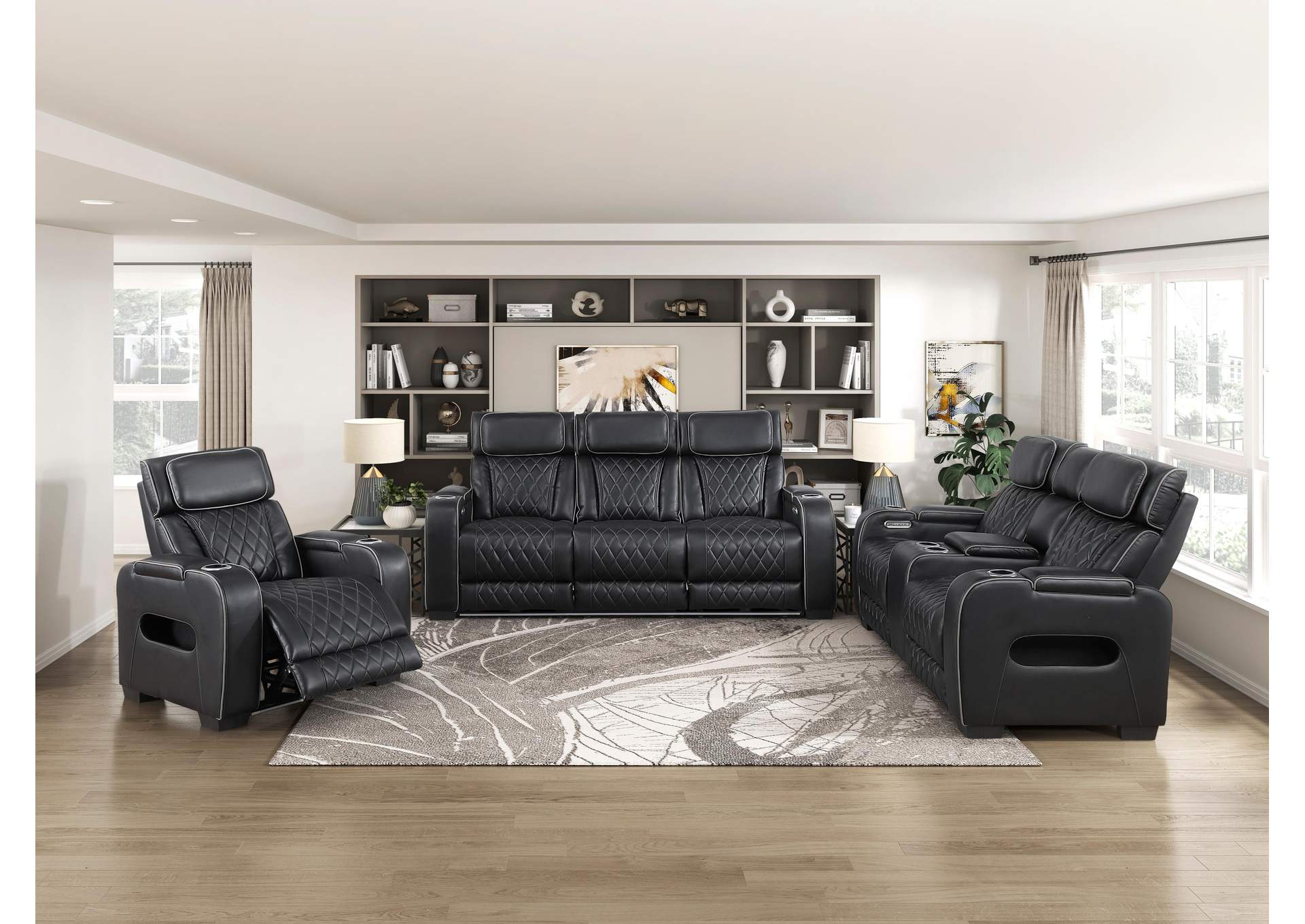 Fairway Power Double Reclining Love Seat with Center Console, Power Headrests, Storage Arms(Top and Side), Cup holders, Charging Ports and LED lighting image 11