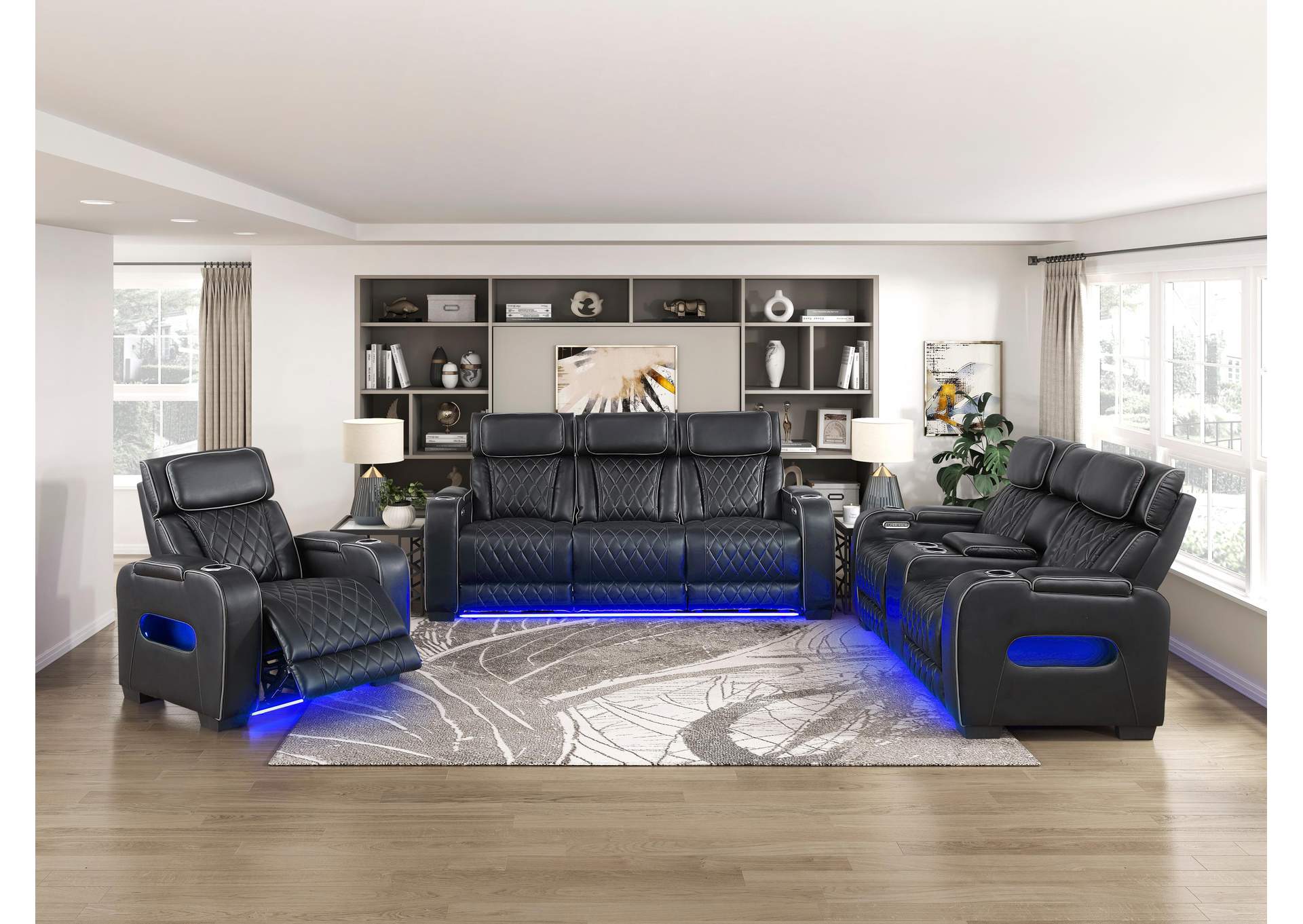 Fairway Power Double Reclining Love Seat with Center Console, Power Headrests, Storage Arms(Top and Side), Cup holders, Charging Ports and LED lighting image 8