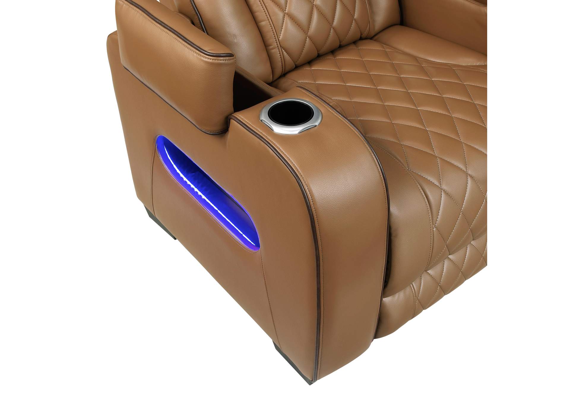 Fairway Power Double Reclining Love Seat with Center Console, Power Headrests, Storage Arms(Top and Side), Cup holders, Charging Ports and LED lighting image 19