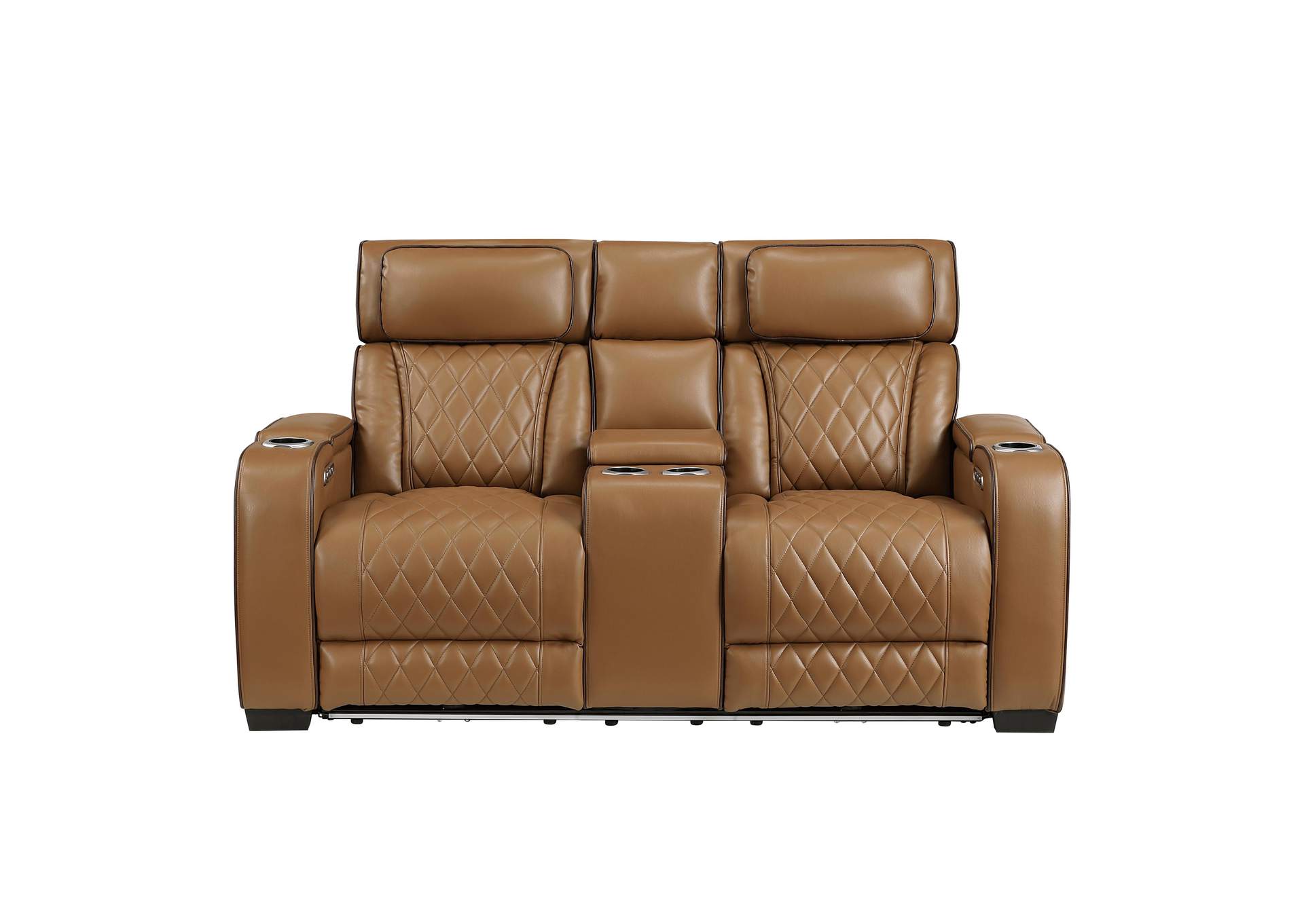 Fairway Power Double Reclining Love Seat with Center Console, Power Headrests, Storage Arms(Top and Side), Cup holders, Charging Ports and LED lighting image 1
