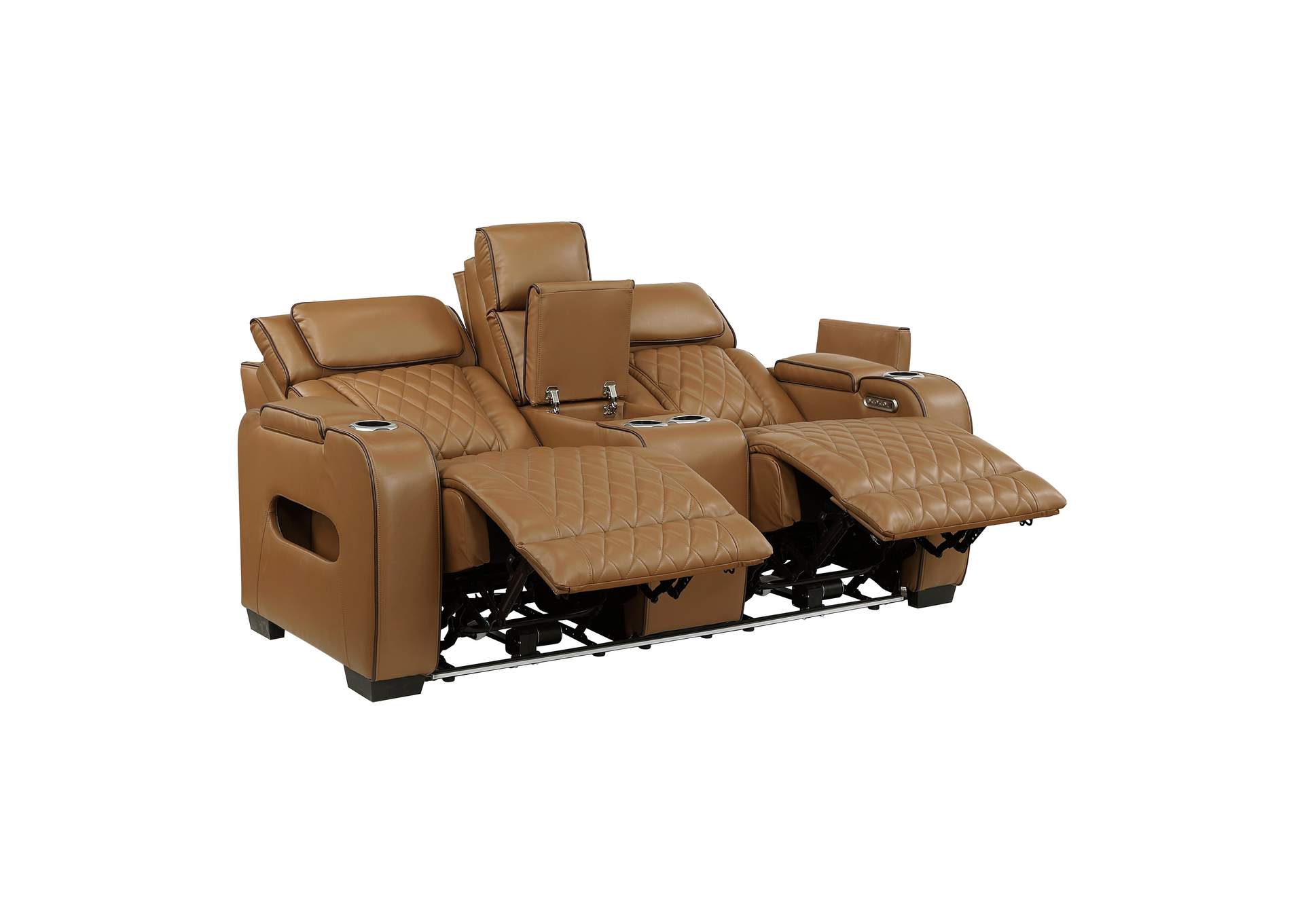 Fairway Power Double Reclining Love Seat with Center Console, Power Headrests, Storage Arms(Top and Side), Cup holders, Charging Ports and LED lighting image 14
