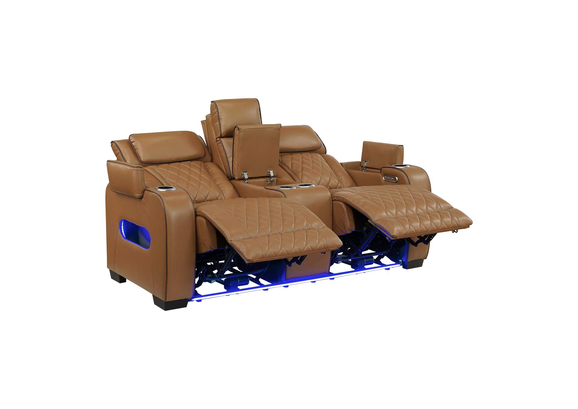 Fairway Power Double Reclining Love Seat with Center Console, Power Headrests, Storage Arms(Top and Side), Cup holders, Charging Ports and LED lighting image 13