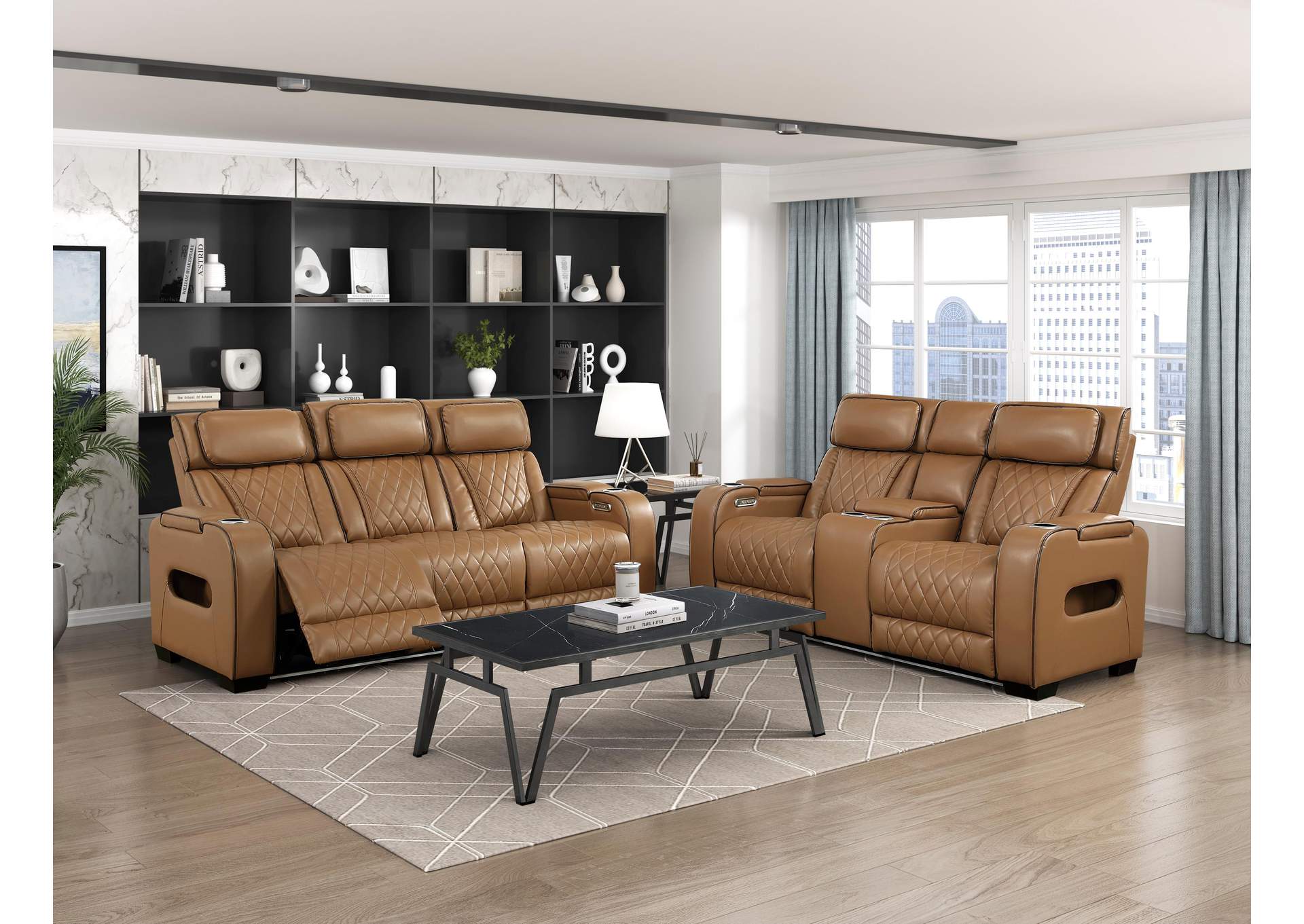 Fairway Power Double Reclining Love Seat with Center Console, Power Headrests, Storage Arms(Top and Side), Cup holders, Charging Ports and LED lighting image 12