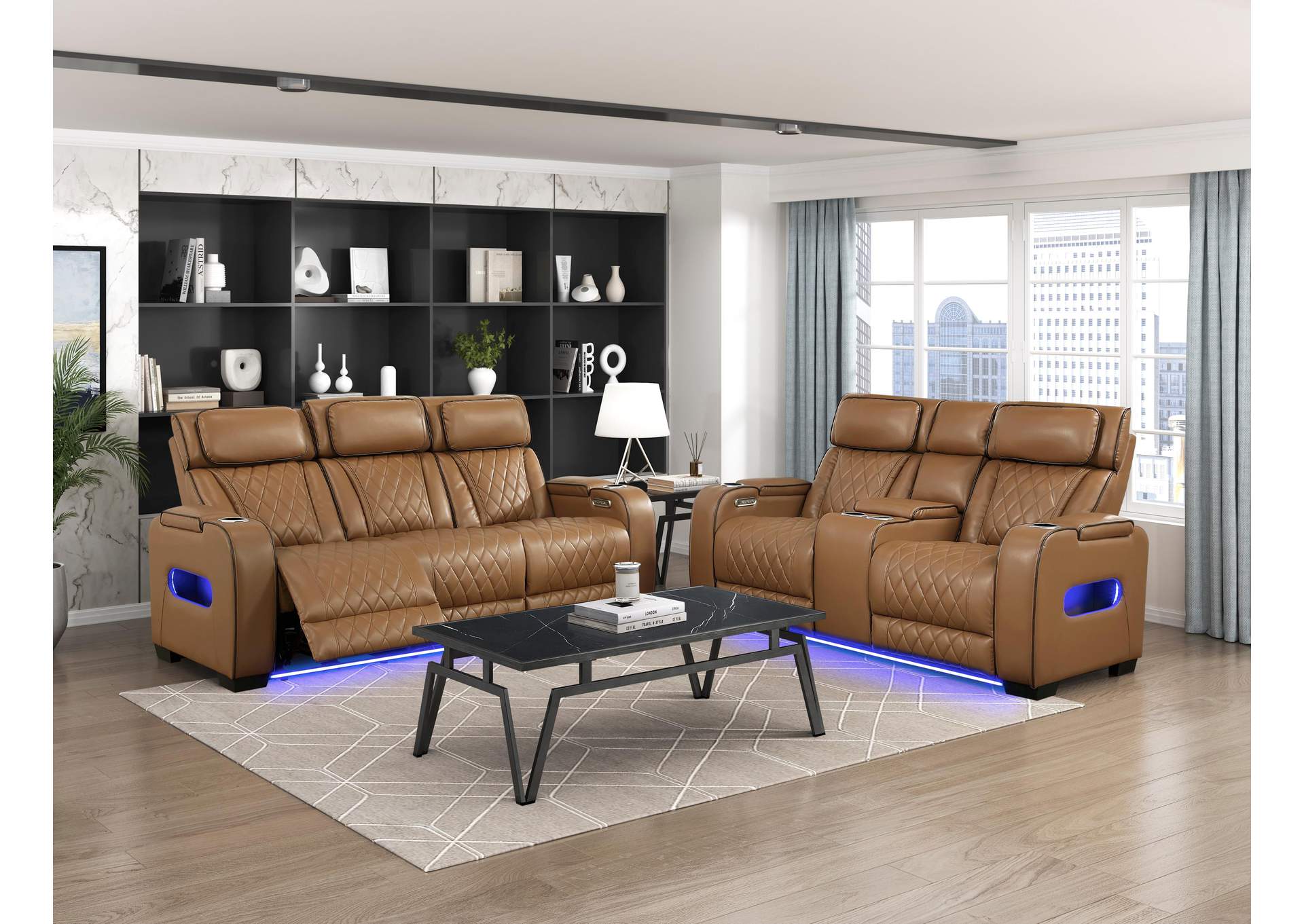 Fairway Power Double Reclining Love Seat with Center Console, Power Headrests, Storage Arms(Top and Side), Cup holders, Charging Ports and LED lighting image 11