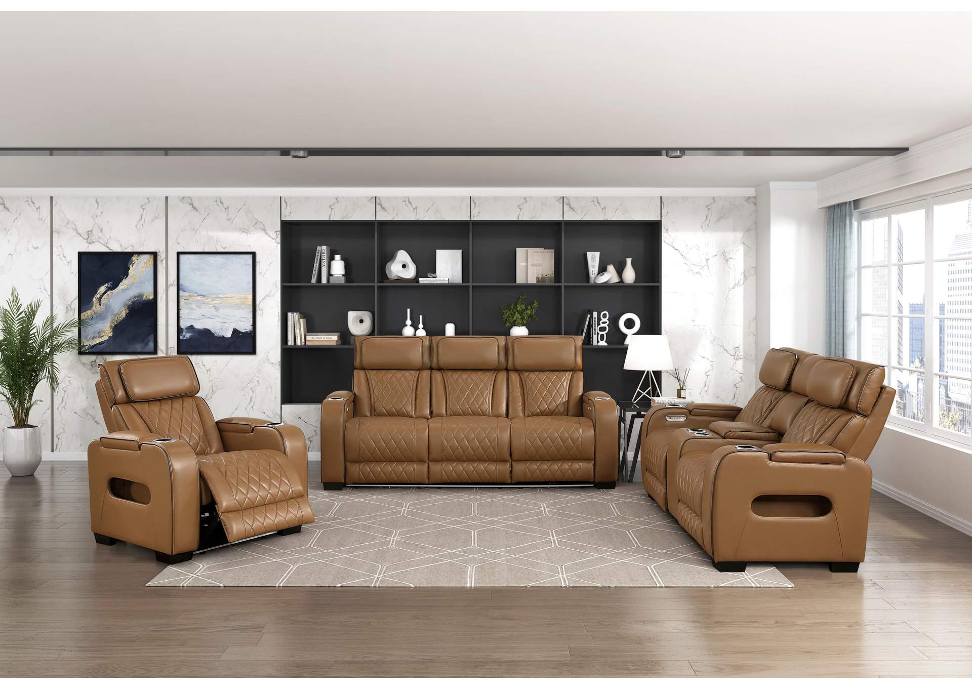 Fairway Power Double Reclining Love Seat with Center Console, Power Headrests, Storage Arms(Top and Side), Cup holders, Charging Ports and LED lighting image 10