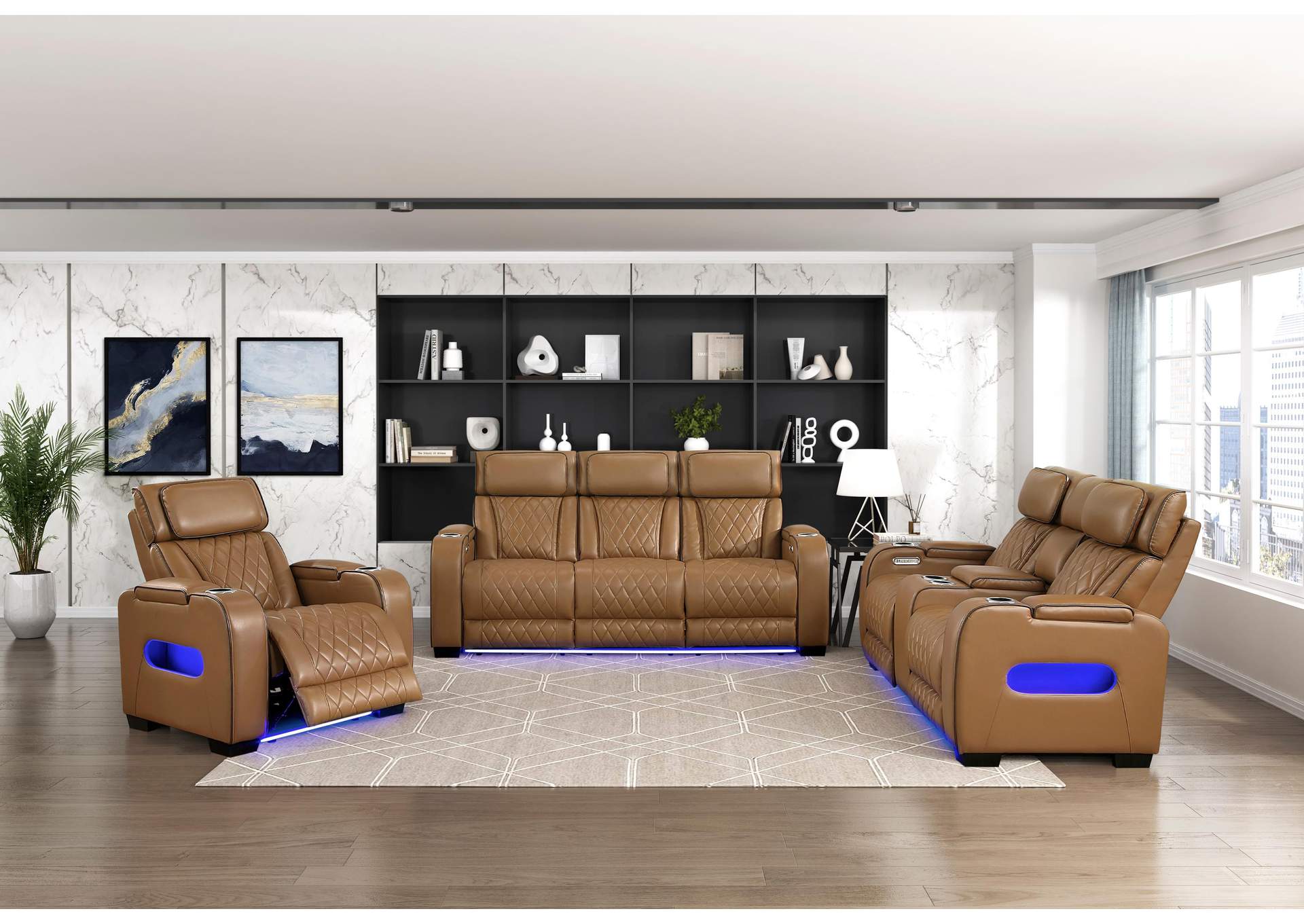 Fairway Power Double Reclining Love Seat with Center Console, Power Headrests, Storage Arms(Top and Side), Cup holders, Charging Ports and LED lighting image 8