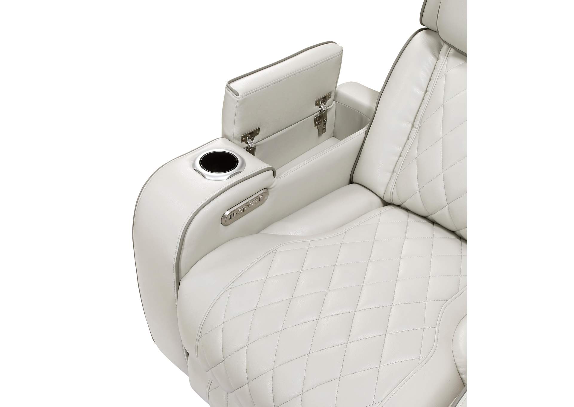 Fairway Power Double Reclining Love Seat with Center Console, Power Headrests, Storage Arms(Top and Side), Cup holders, Charging Ports and LED lighting image 10