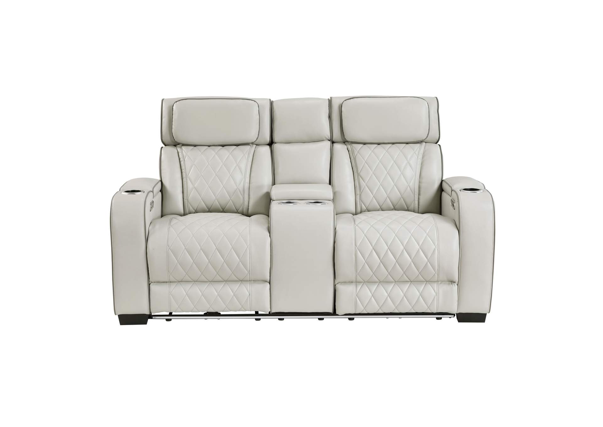 Fairway Power Double Reclining Love Seat with Center Console, Power Headrests, Storage Arms(Top and Side), Cup holders, Charging Ports and LED lighting image 1