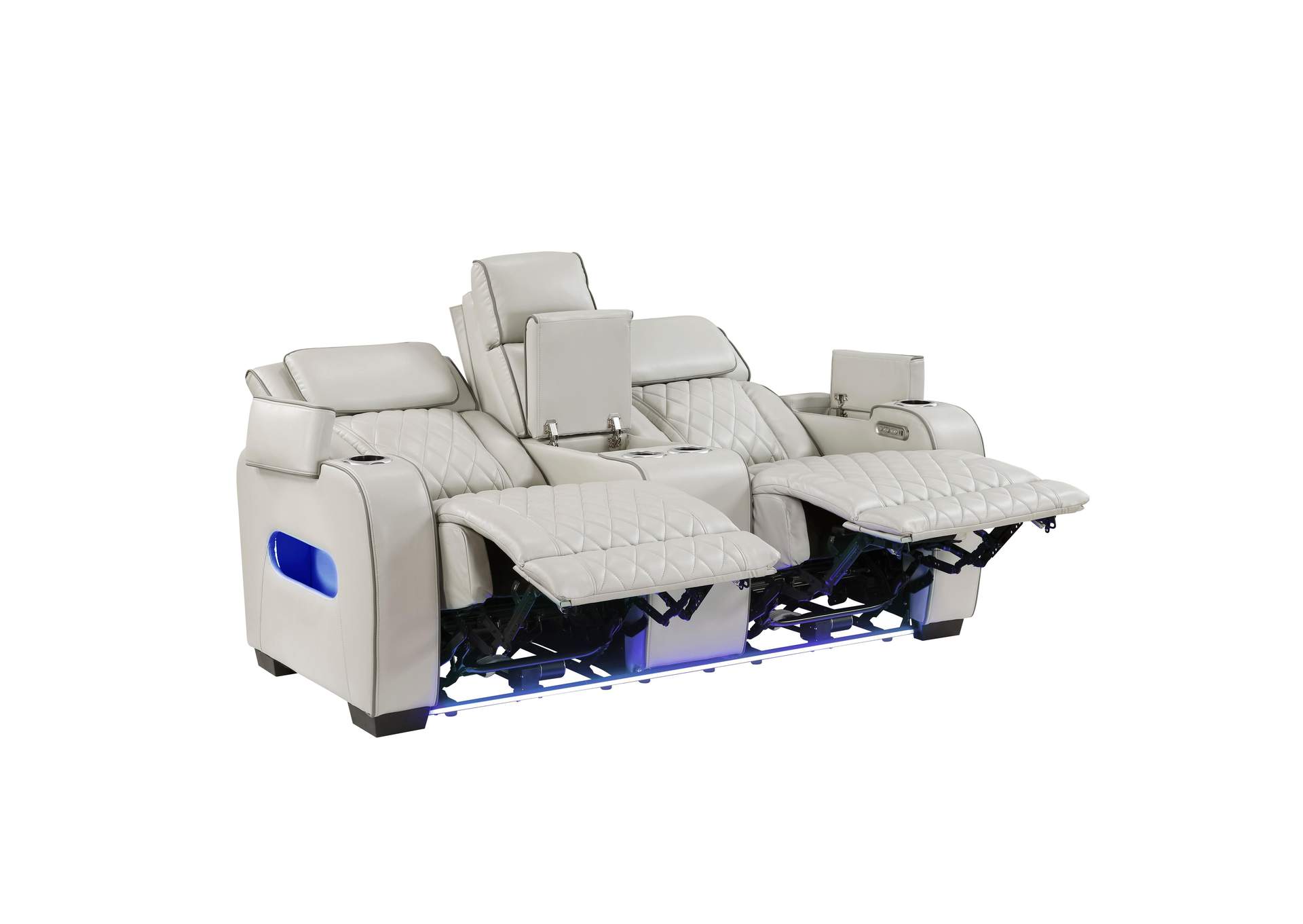 Fairway Power Double Reclining Love Seat with Center Console, Power Headrests, Storage Arms(Top and Side), Cup holders, Charging Ports and LED lighting image 11