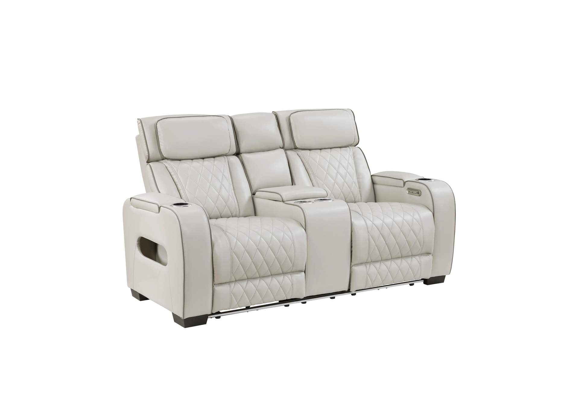 Fairway Power Double Reclining Love Seat with Center Console, Power Headrests, Storage Arms(Top and Side), Cup holders, Charging Ports and LED lighting image 12