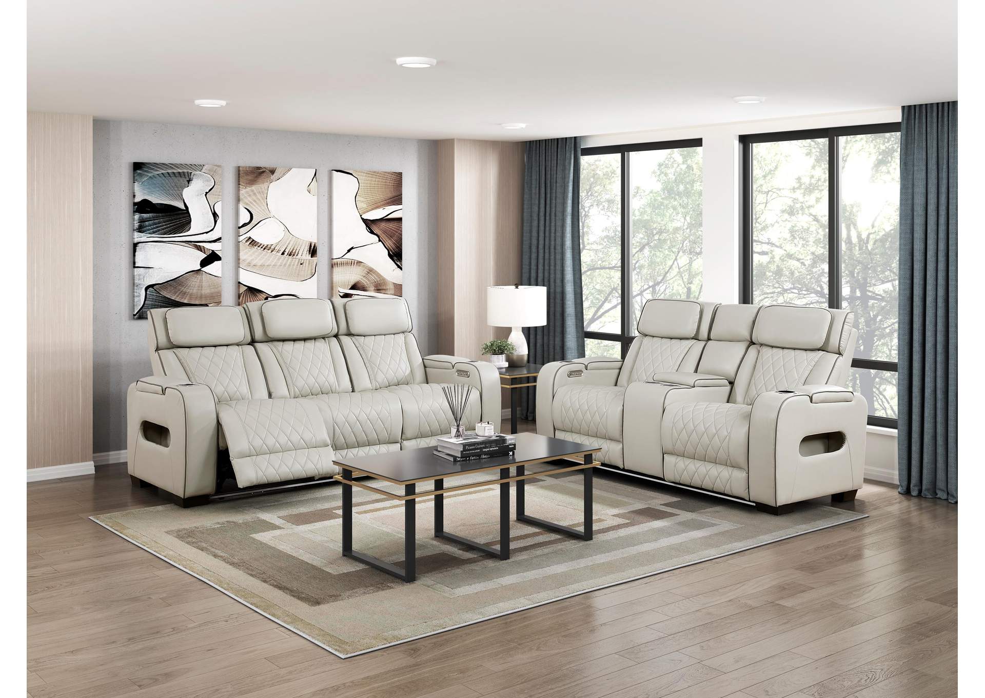 Fairway Power Double Reclining Love Seat with Center Console, Power Headrests, Storage Arms(Top and Side), Cup holders, Charging Ports and LED lighting image 9