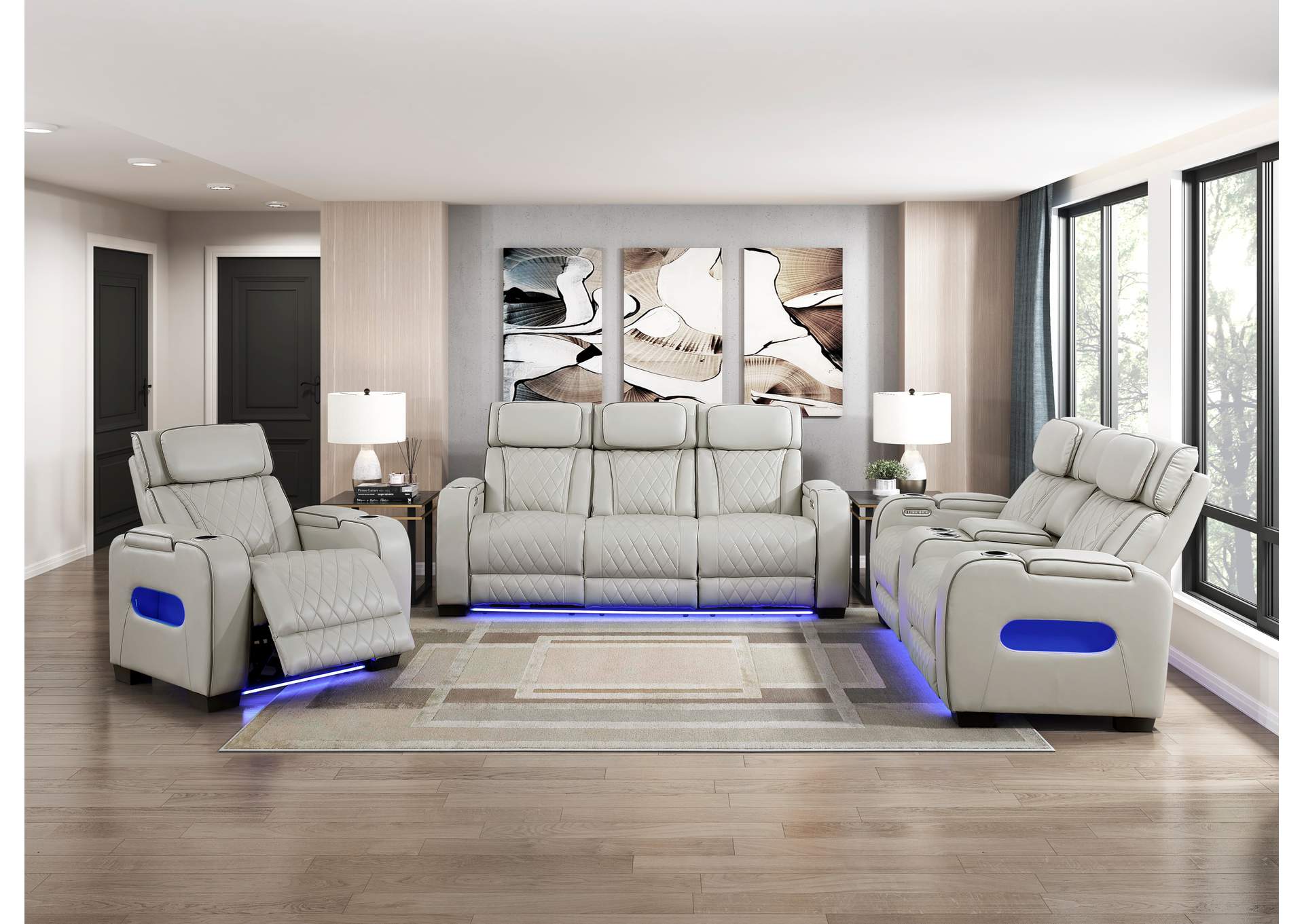 Power Double Reclining Love Seat with Center Console, Power Headrests, Storage Arms(Top and Side), Cup holders, Charging Ports and LED lighting image 4